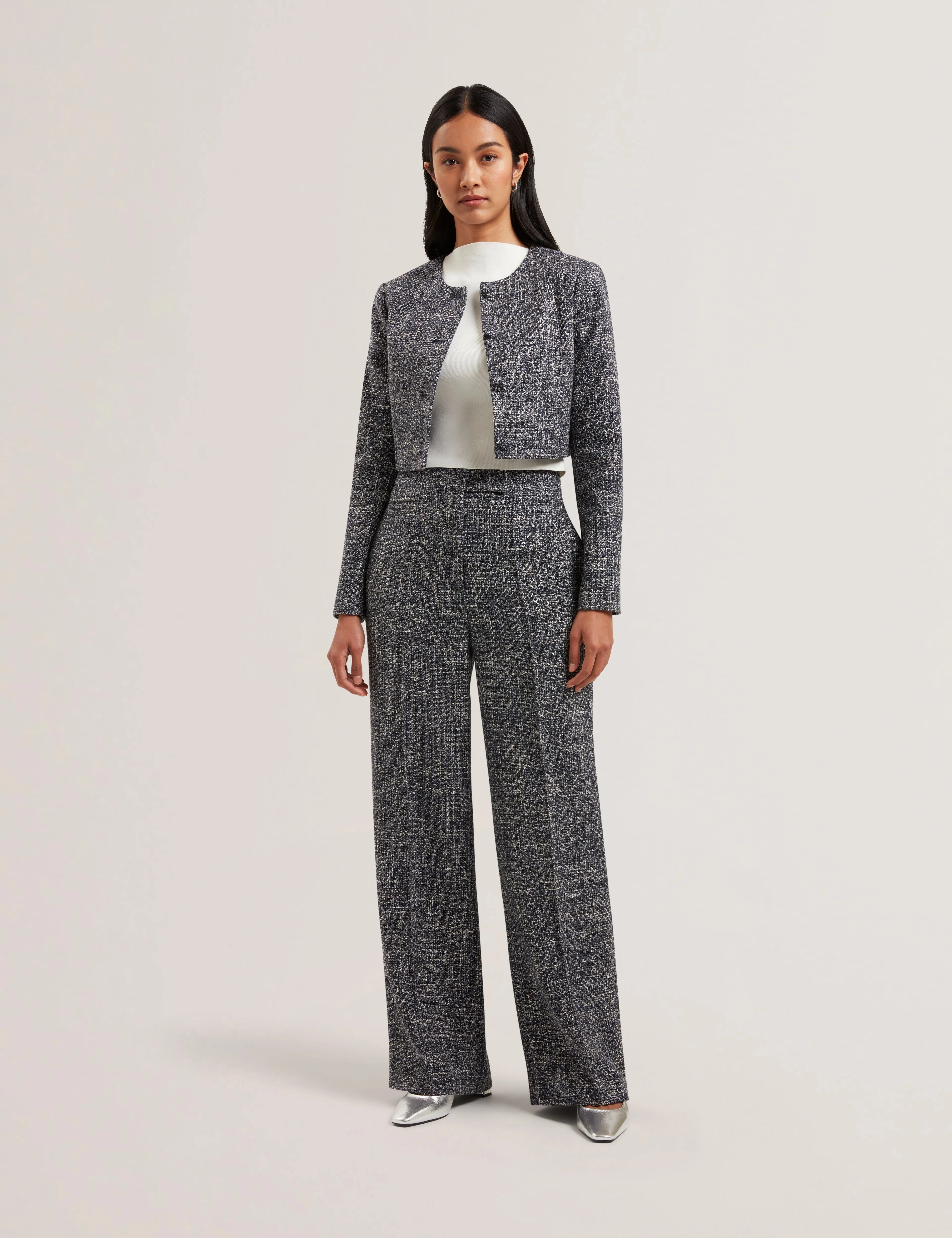 Abiesh Boucle Tailored Wide Leg Trouser Navy