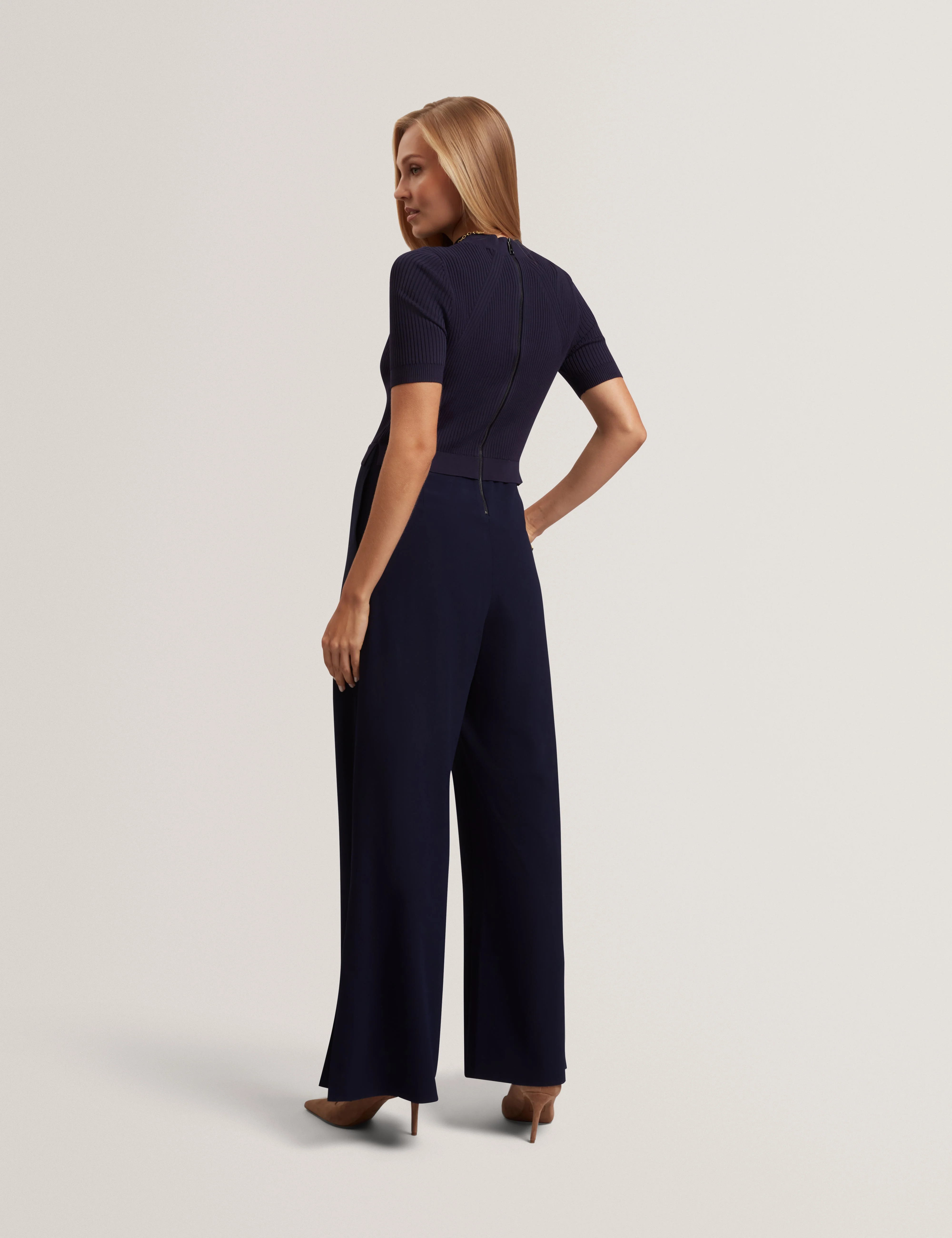 Aellaa Knit Bodice Jumpsuit Navy - Image 2