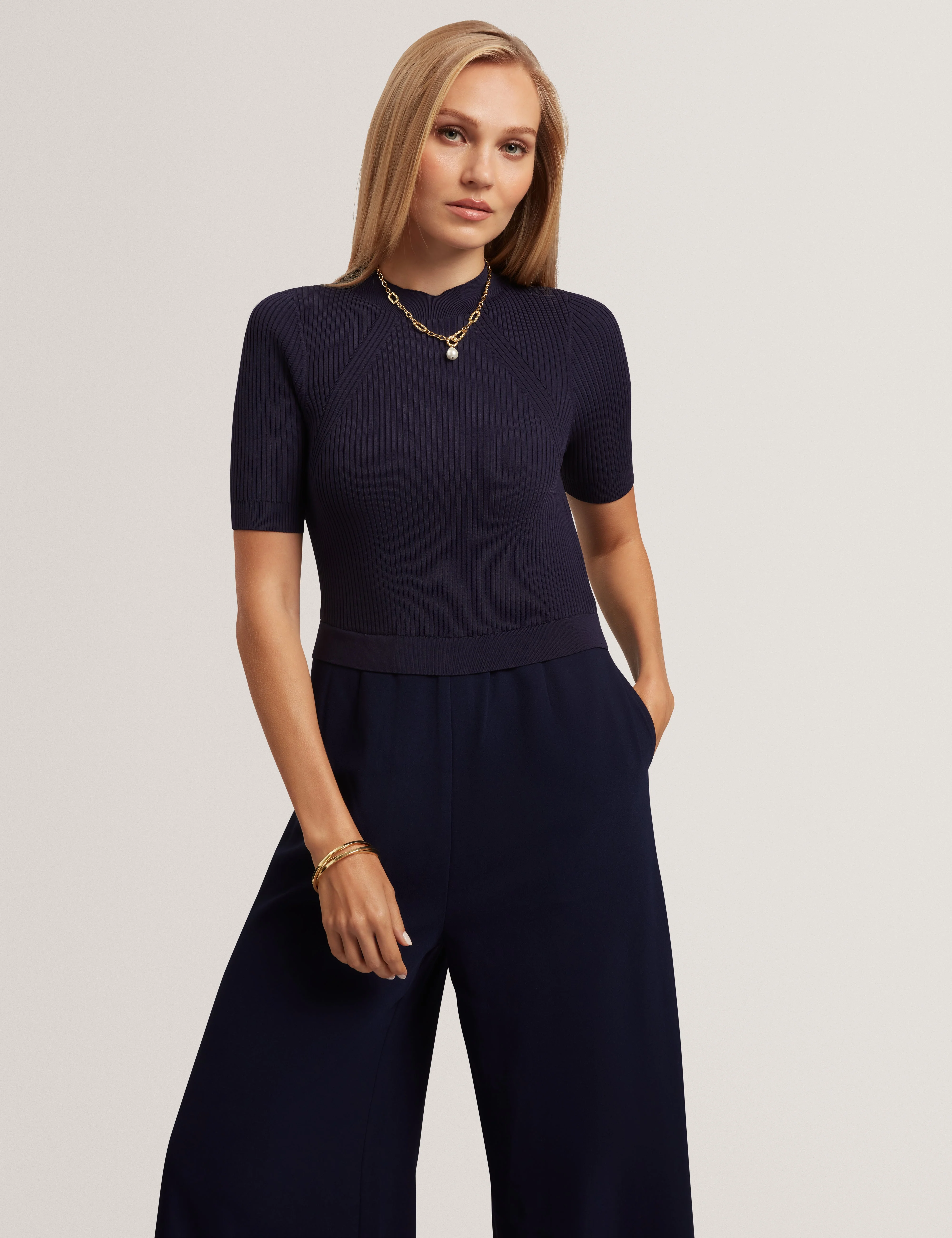 Aellaa Knit Bodice Jumpsuit Navy - Image 4