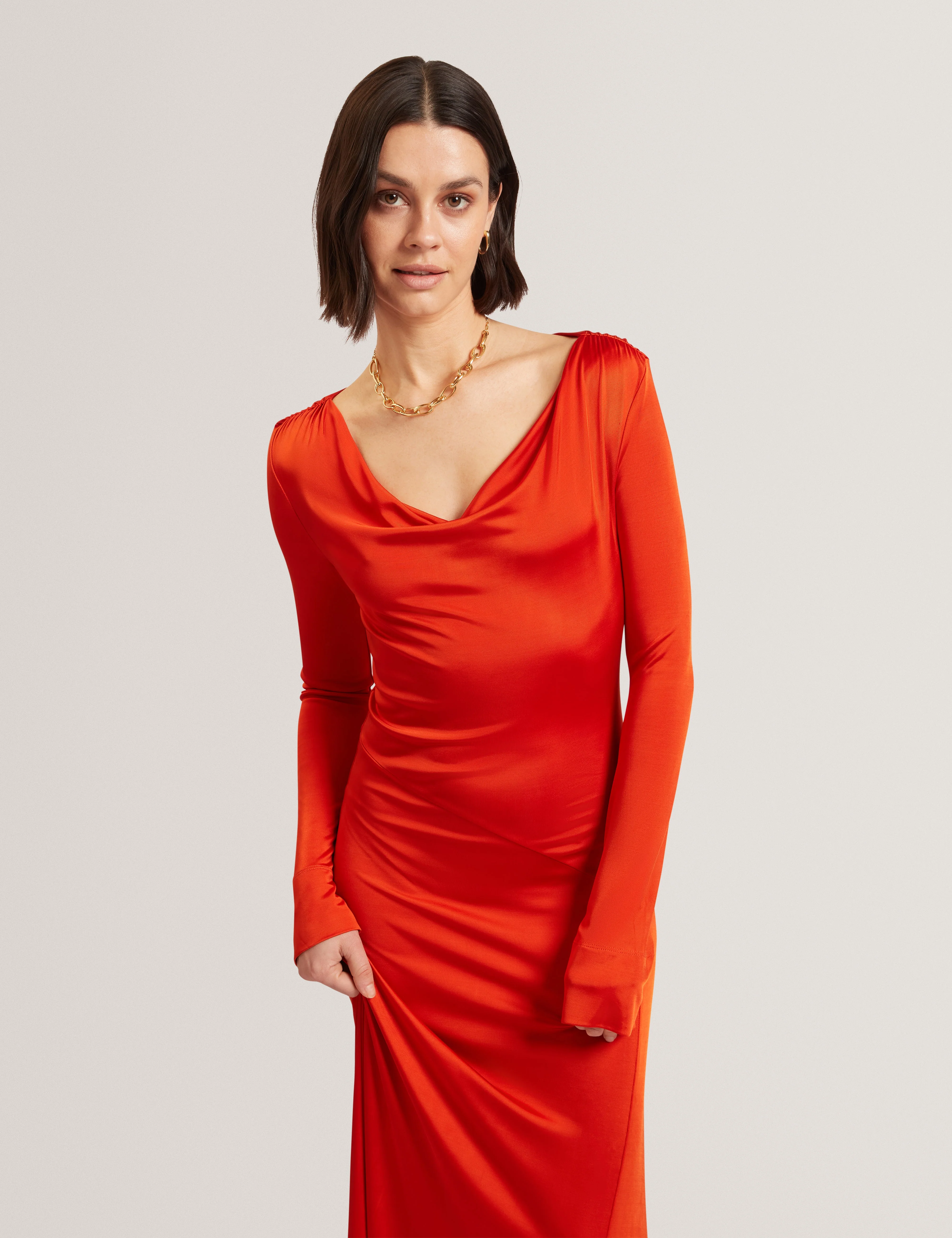 Aianna Cowl Neck Midi Dress Brt-Red - Image 3