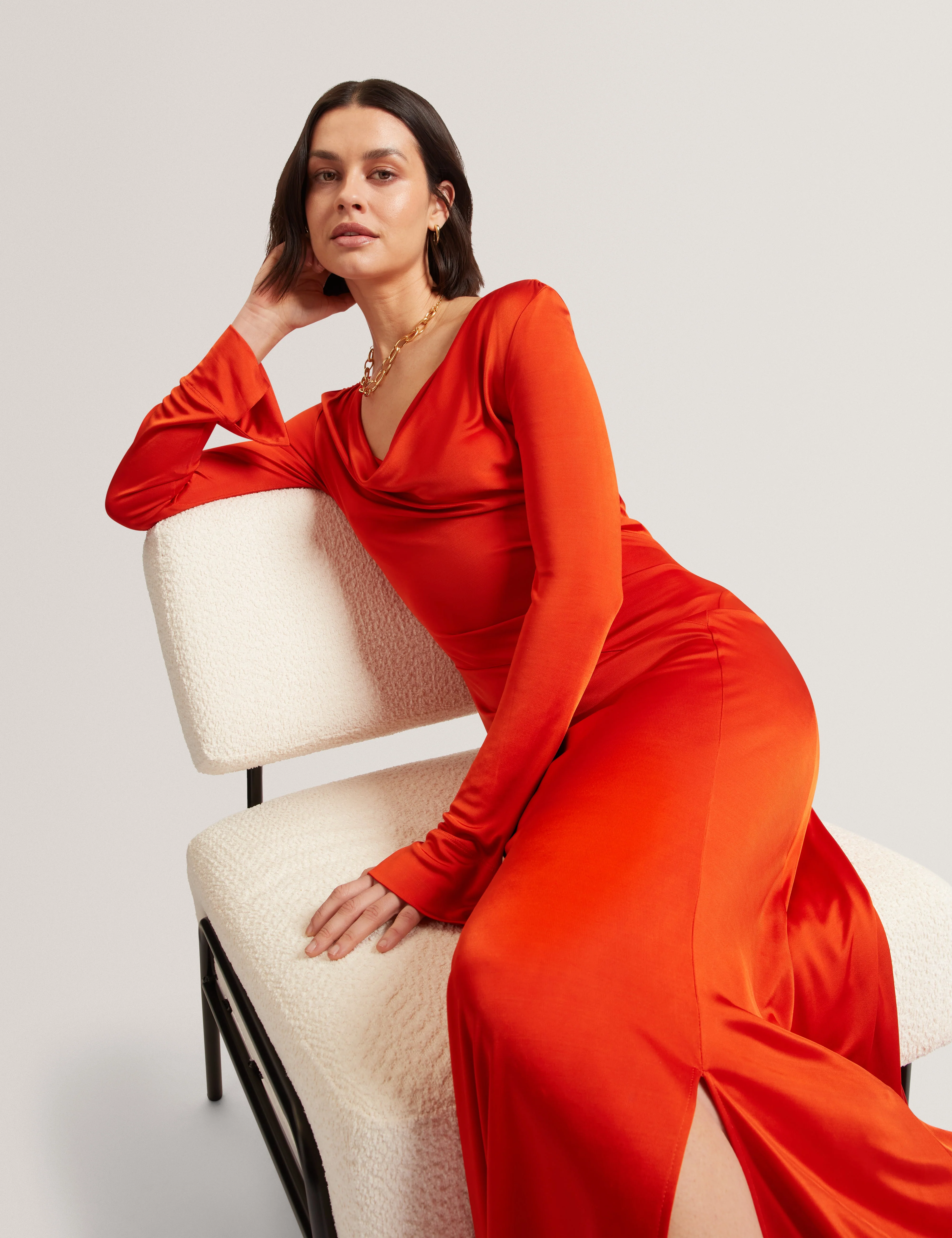 Aianna Cowl Neck Midi Dress Brt-Red - Image 7