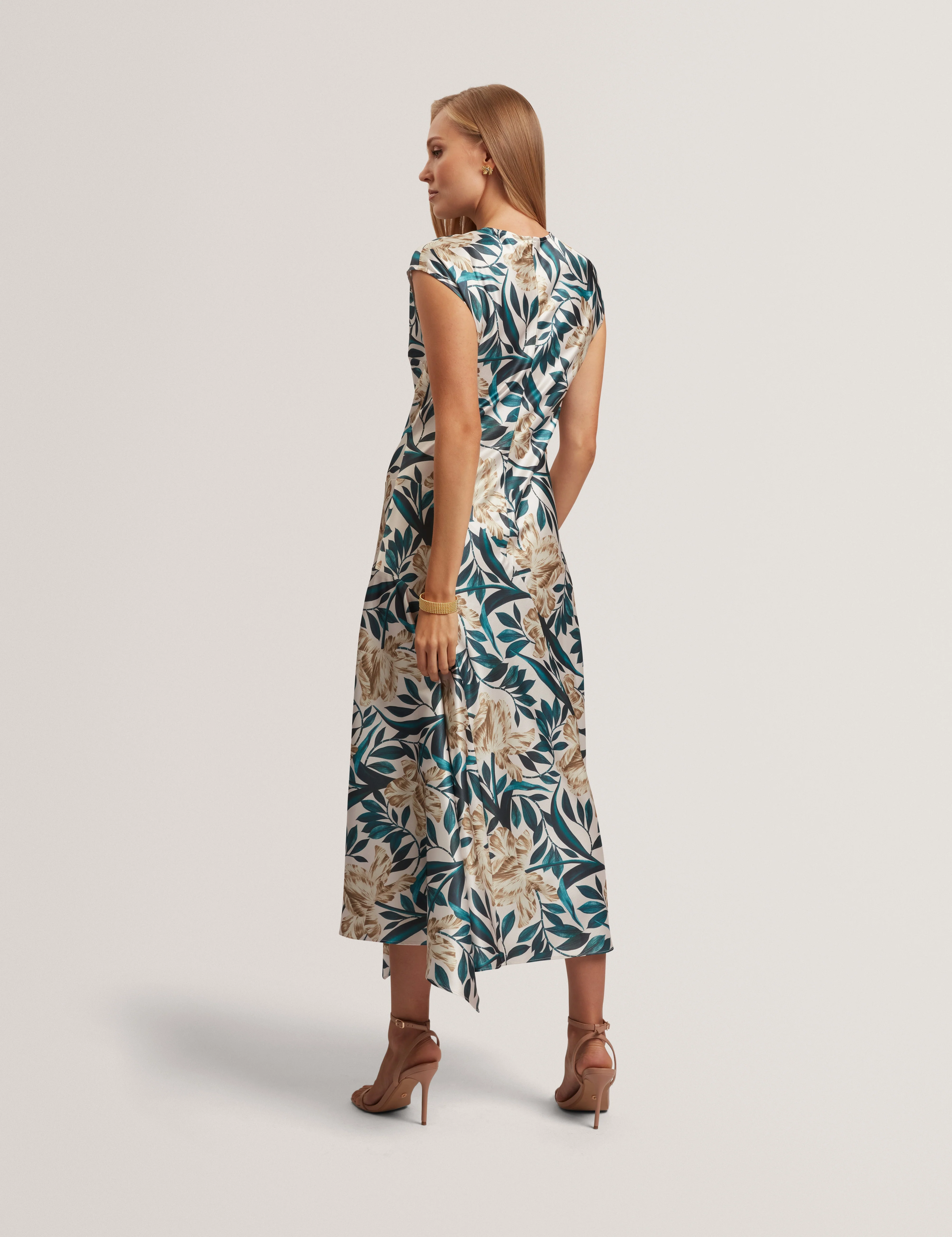 Aibee Printed Sleeveless Asymmetric Midi Dress Cream - Image 5
