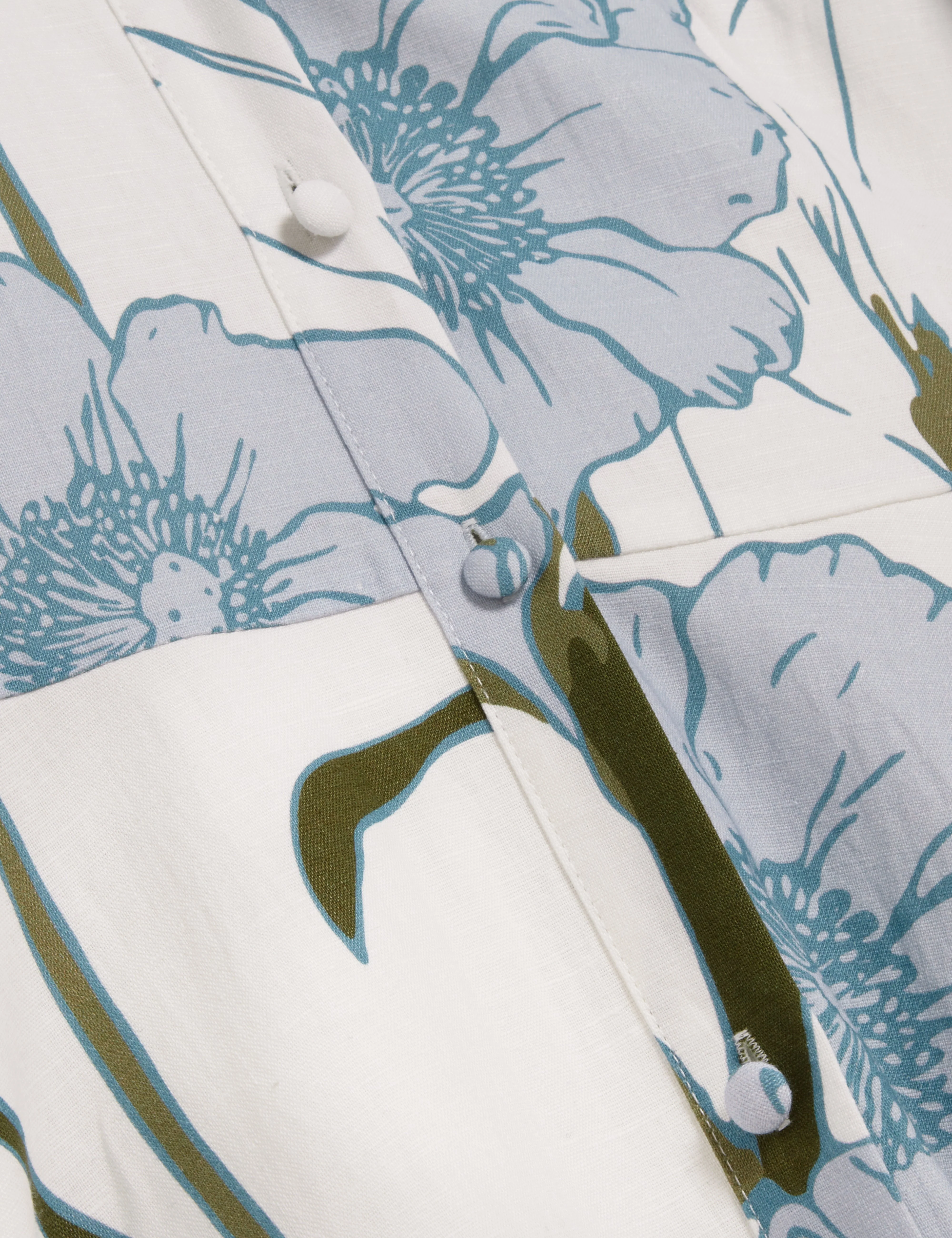 Alimma Printed Puff Sleeve Linen Blend Midi Dress Ivory - Image 3