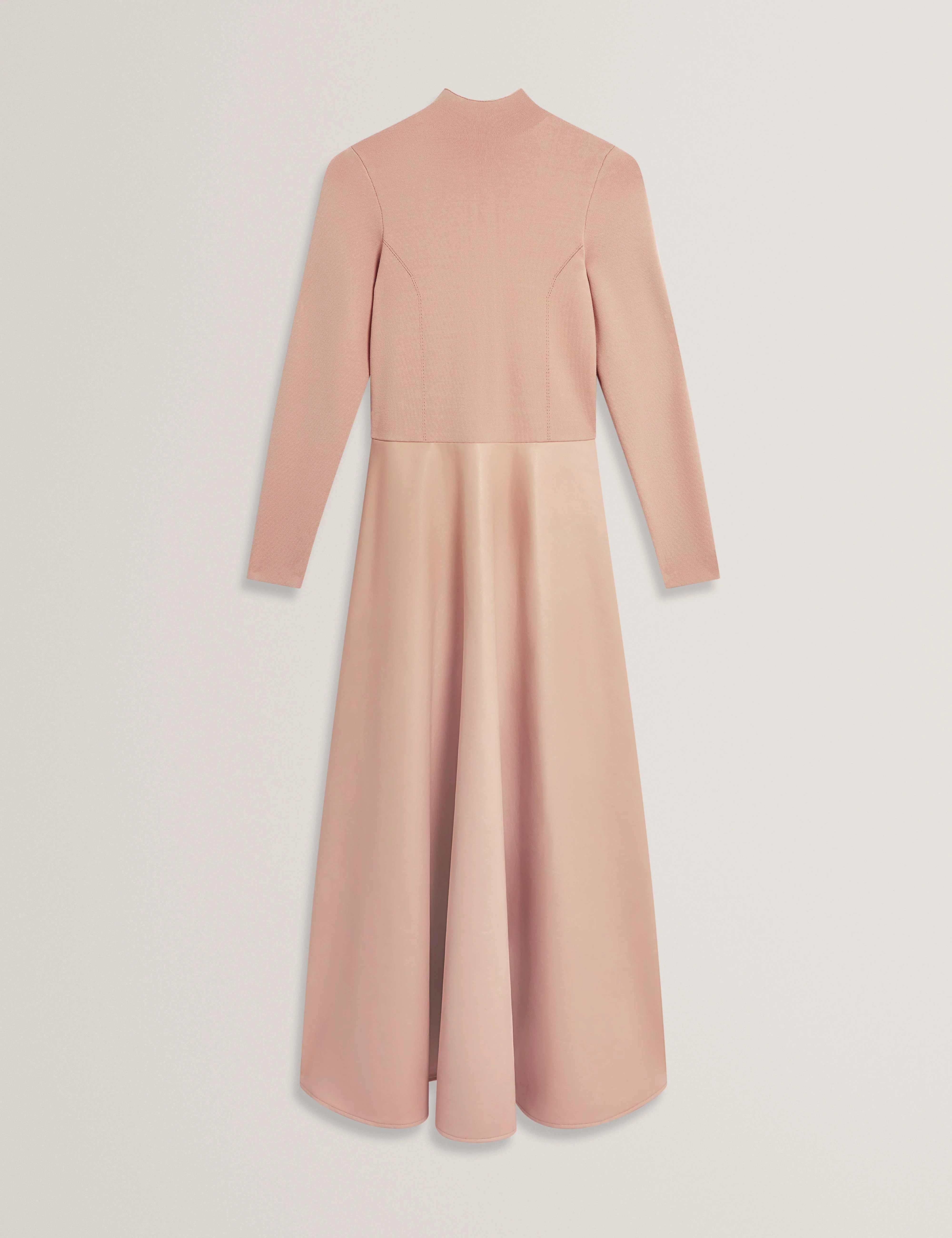 Allmie High Neck Dress With Faux Leather Skirt Taupe - Image 7