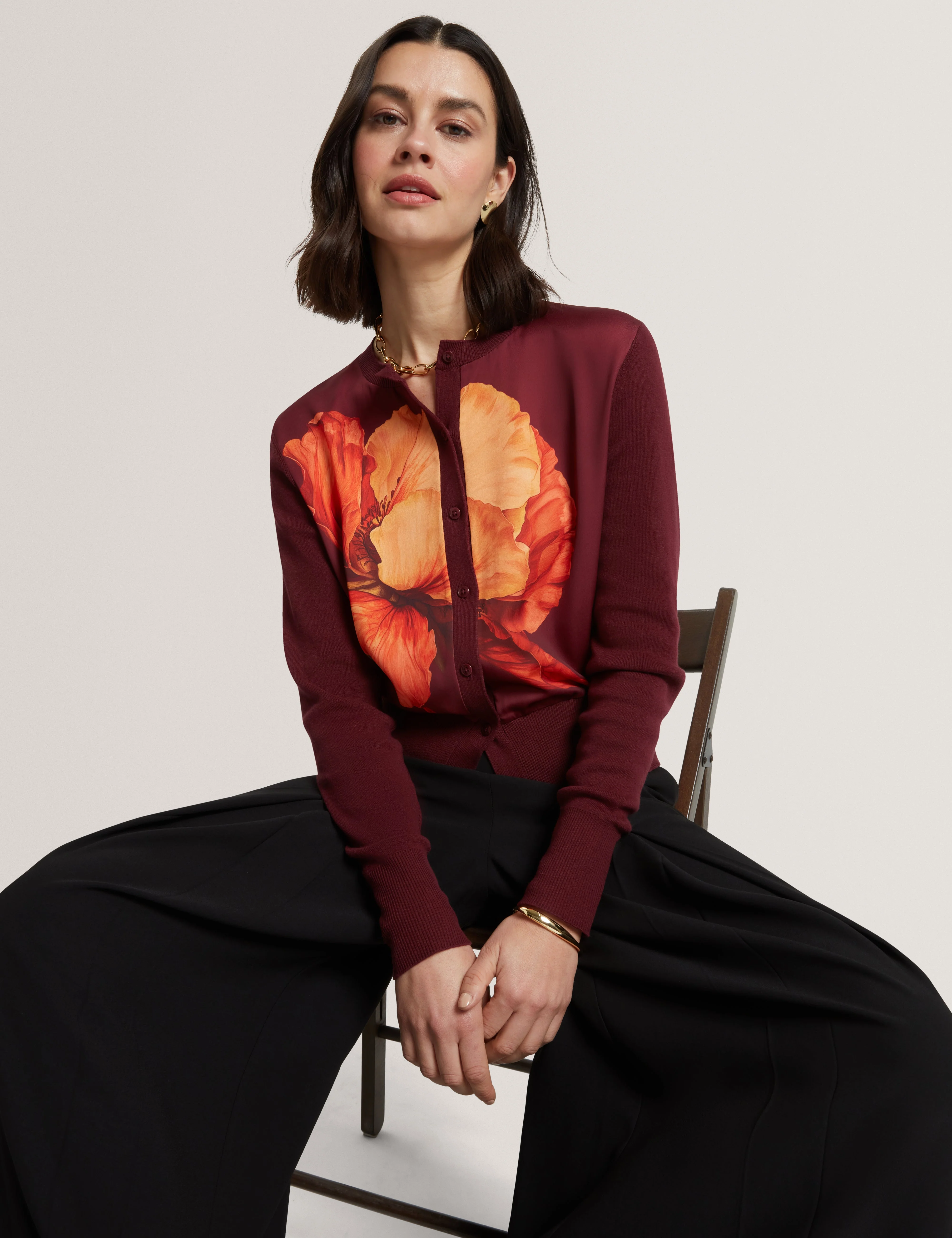 Amaryli Printed Woven Front Cardigan Oxblood - Image 6