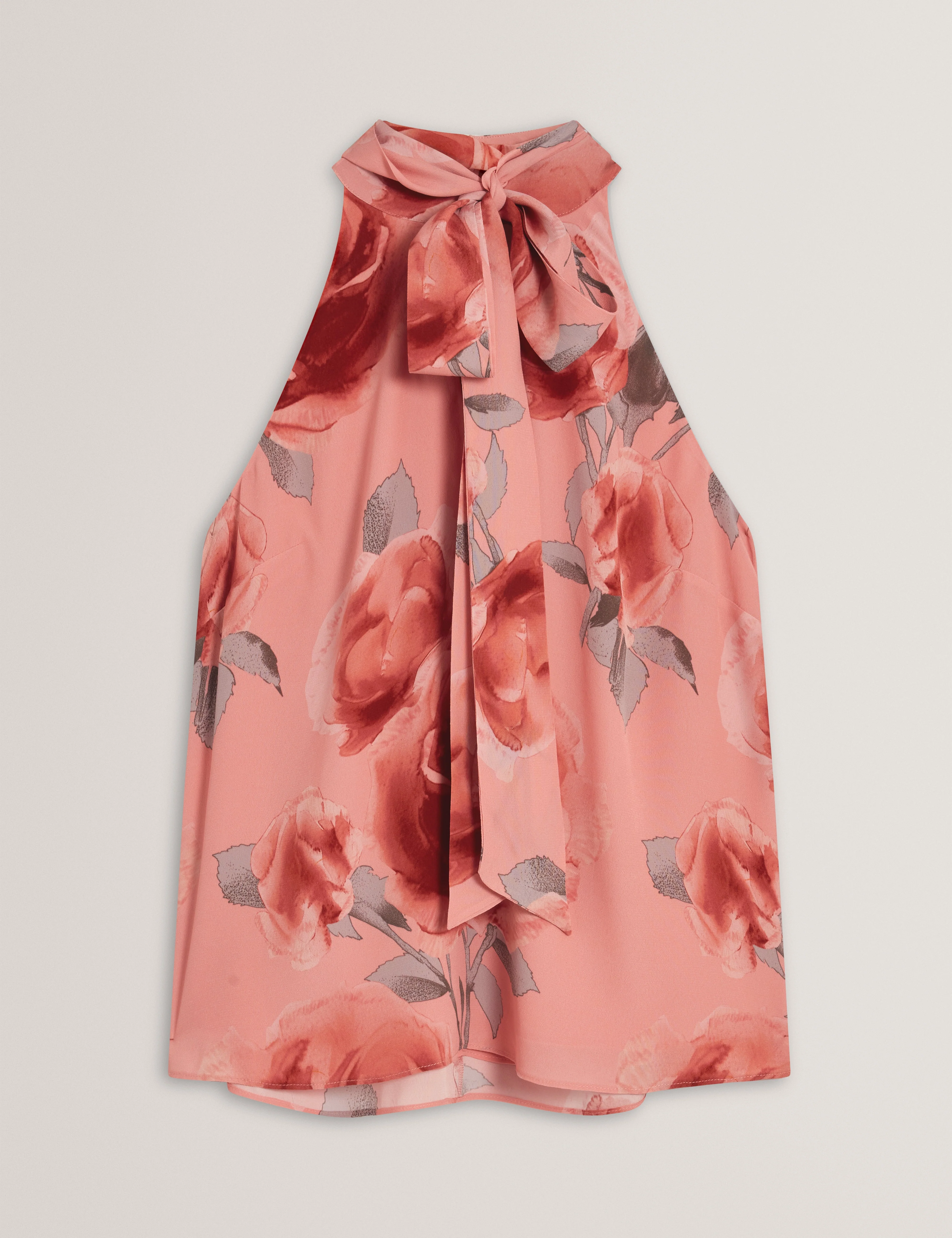 Ambera Printed Tie Halter Neck Top Coral - Image 6