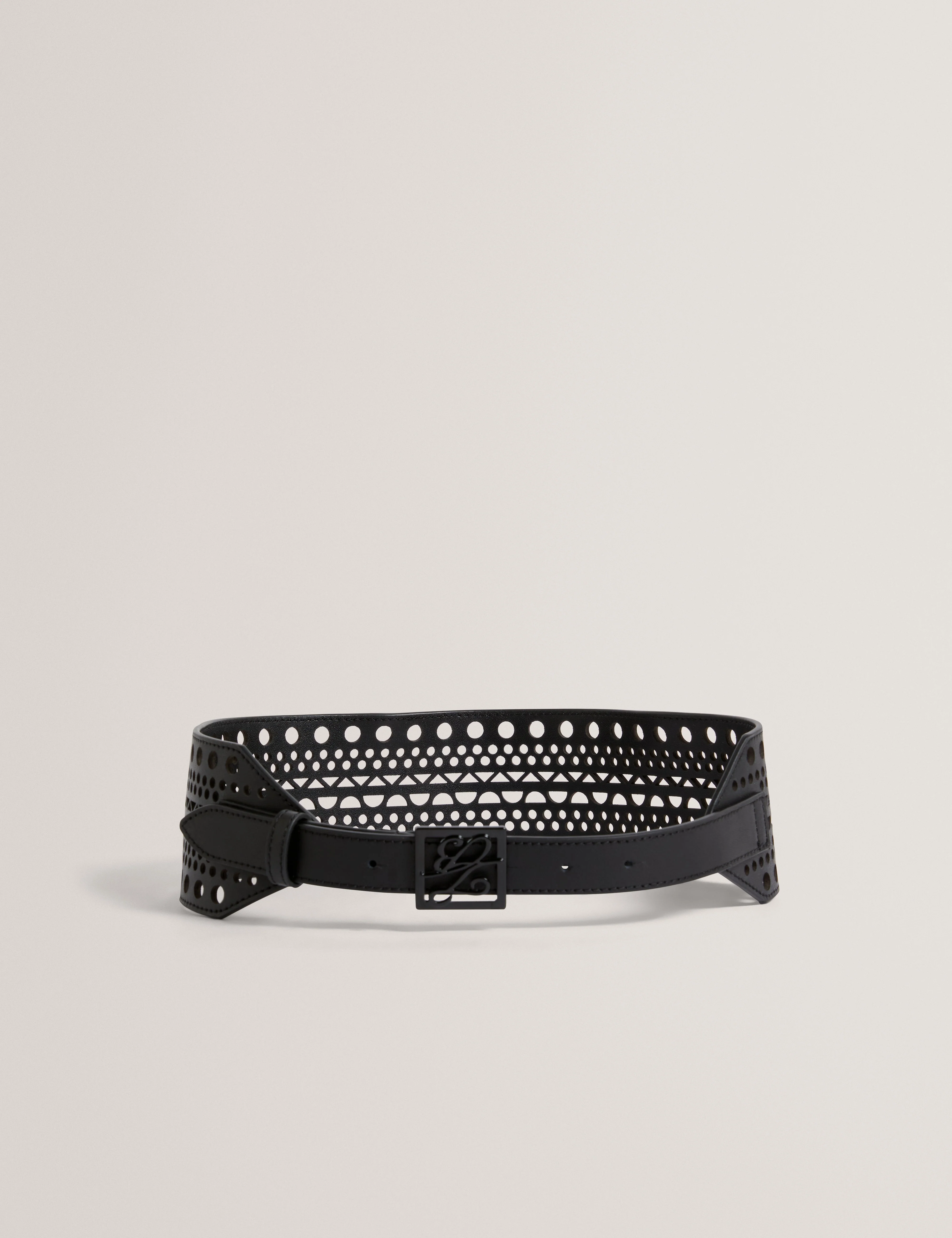 Annalea Laser Cut Tb Script Detail Waist Belt Black