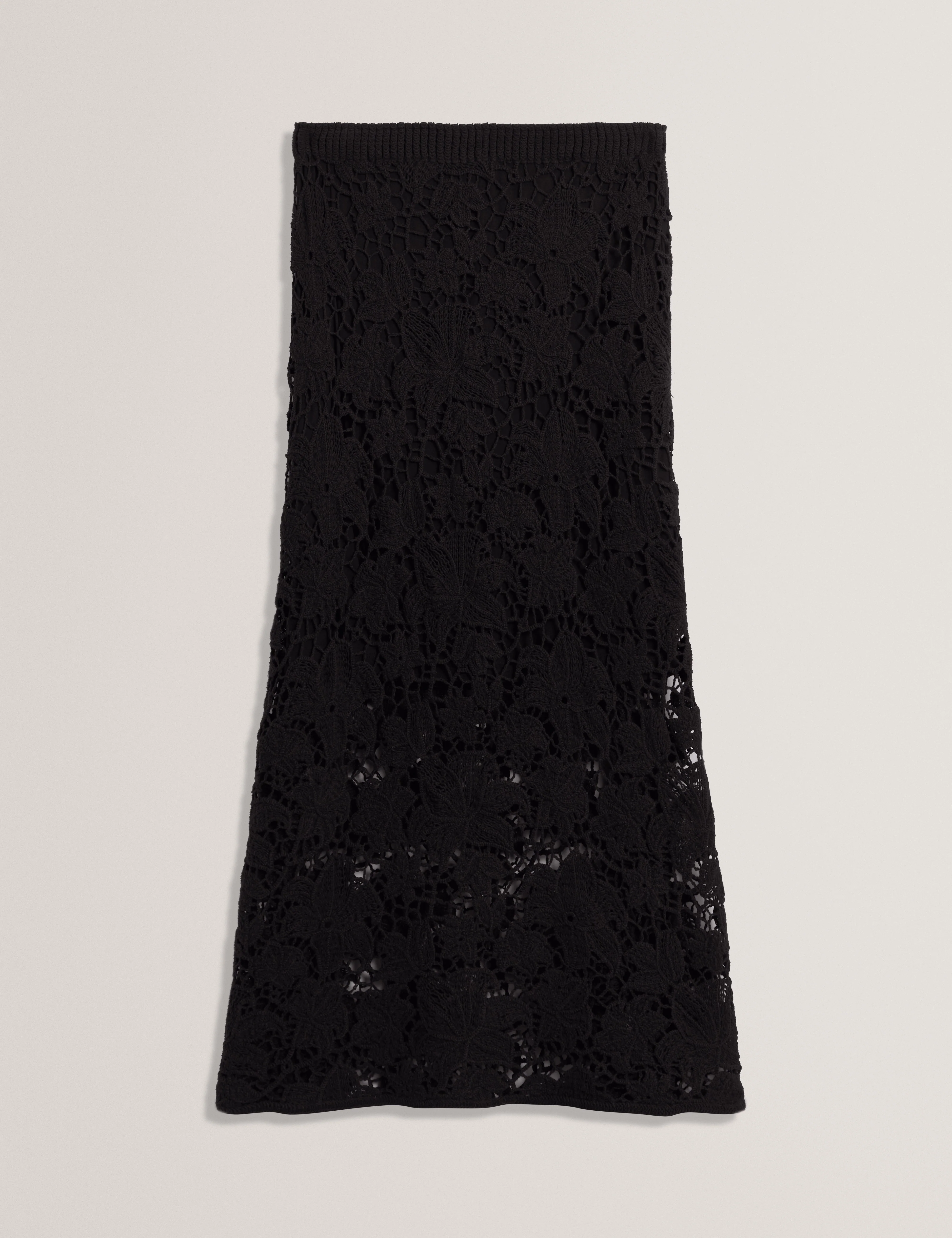 Aphria Crochet Knit Midi Flared Skirt Black - Image 7