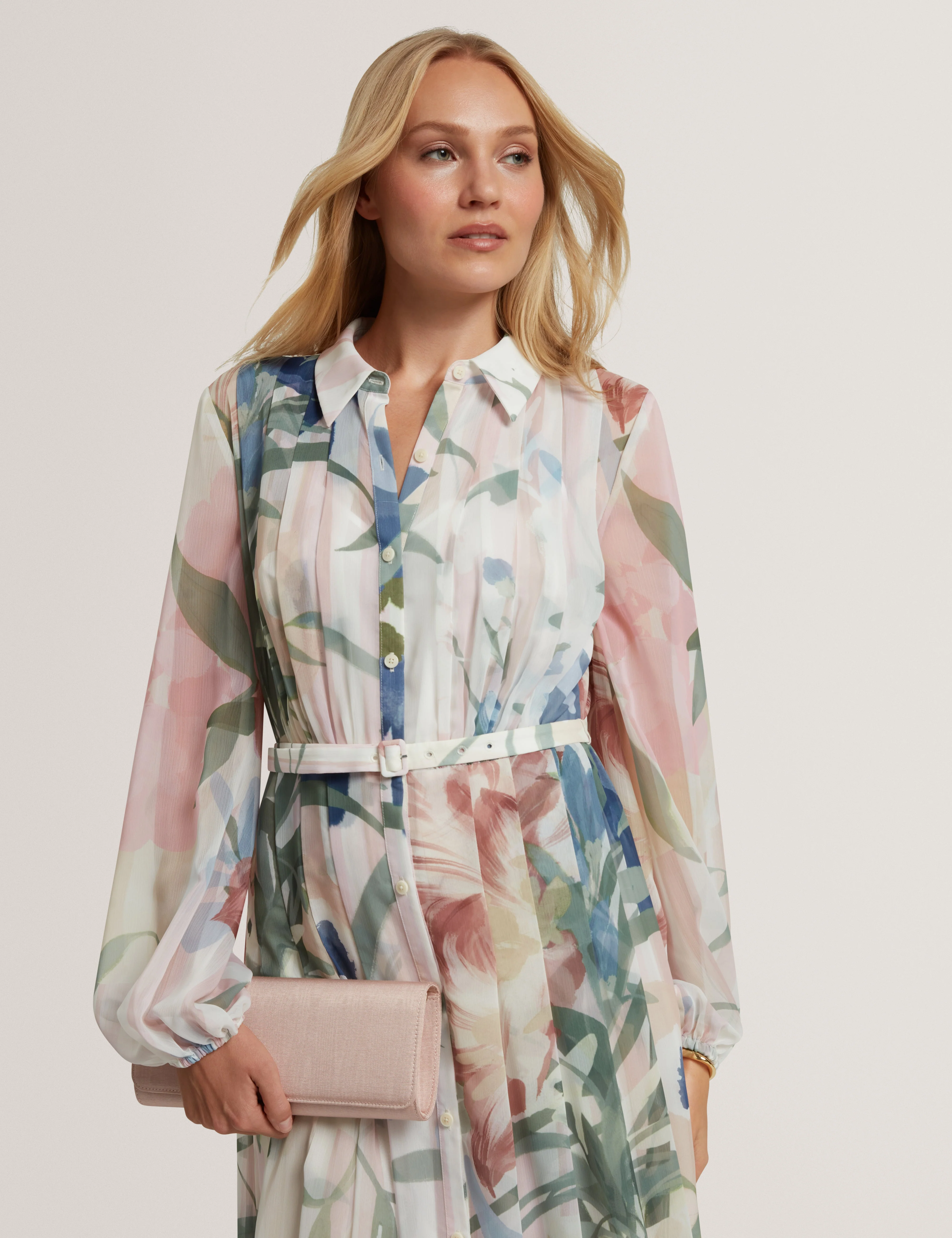Arnia Pleated Midi Printed Shirt Dress Pink - Image 2