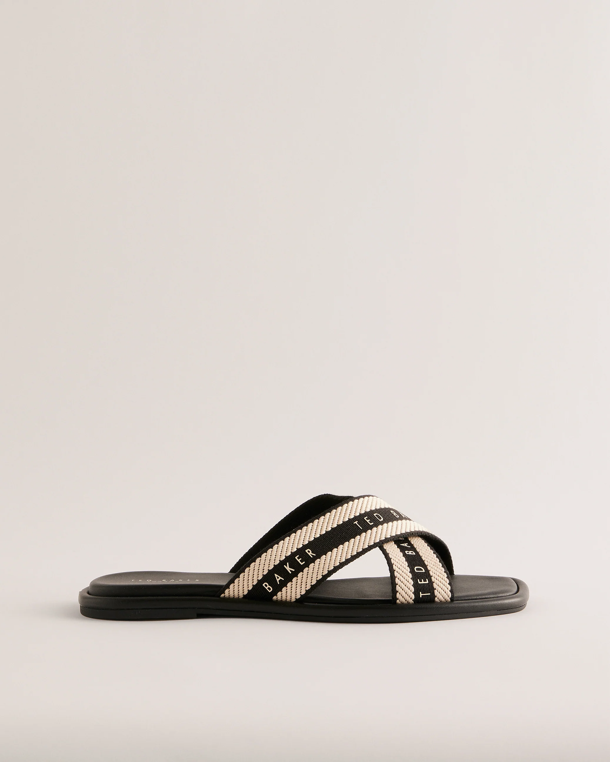 Ashika Webbing Flat Sandal Shoes Black