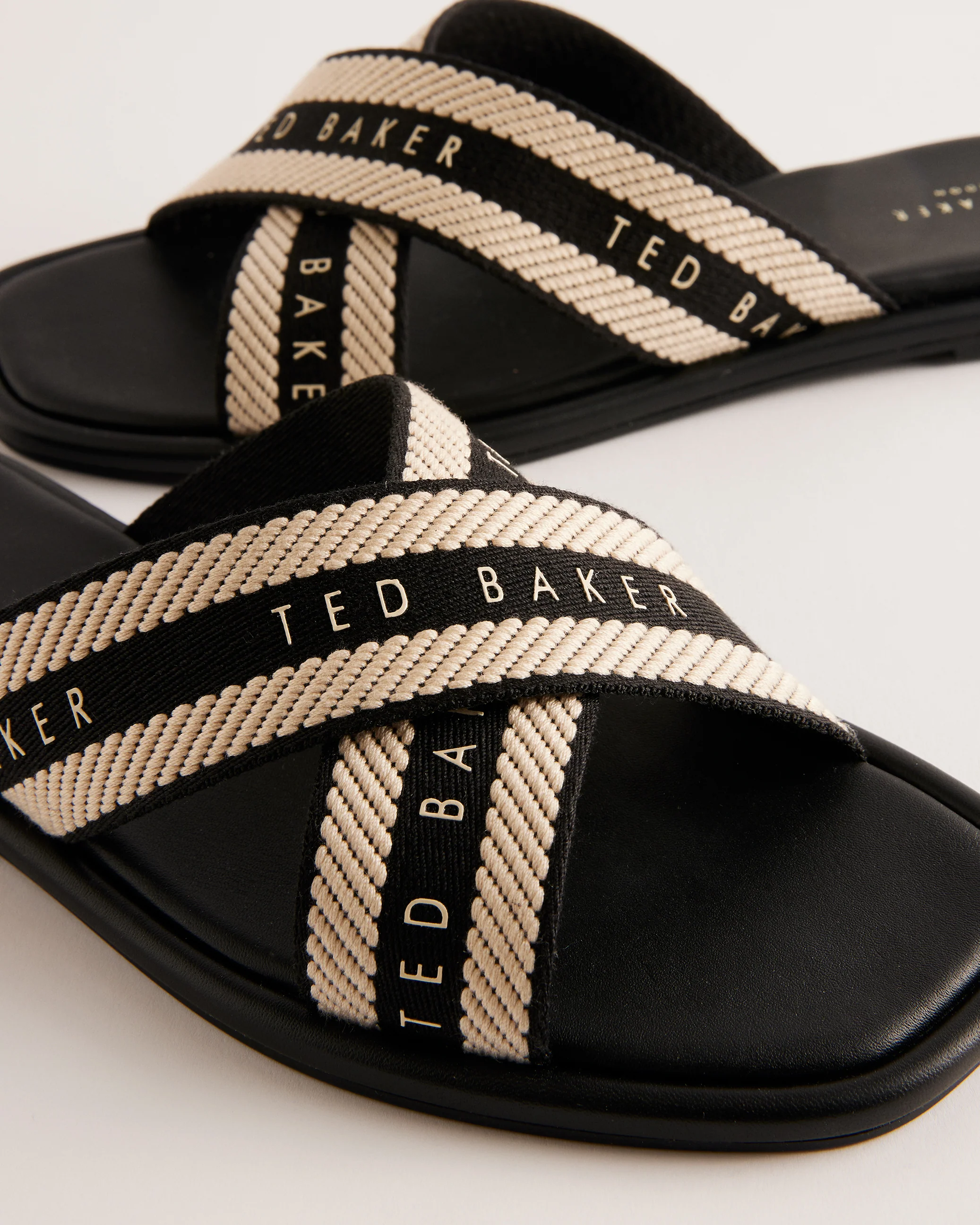 Ashika Webbing Flat Sandal Shoes Black - Image 2