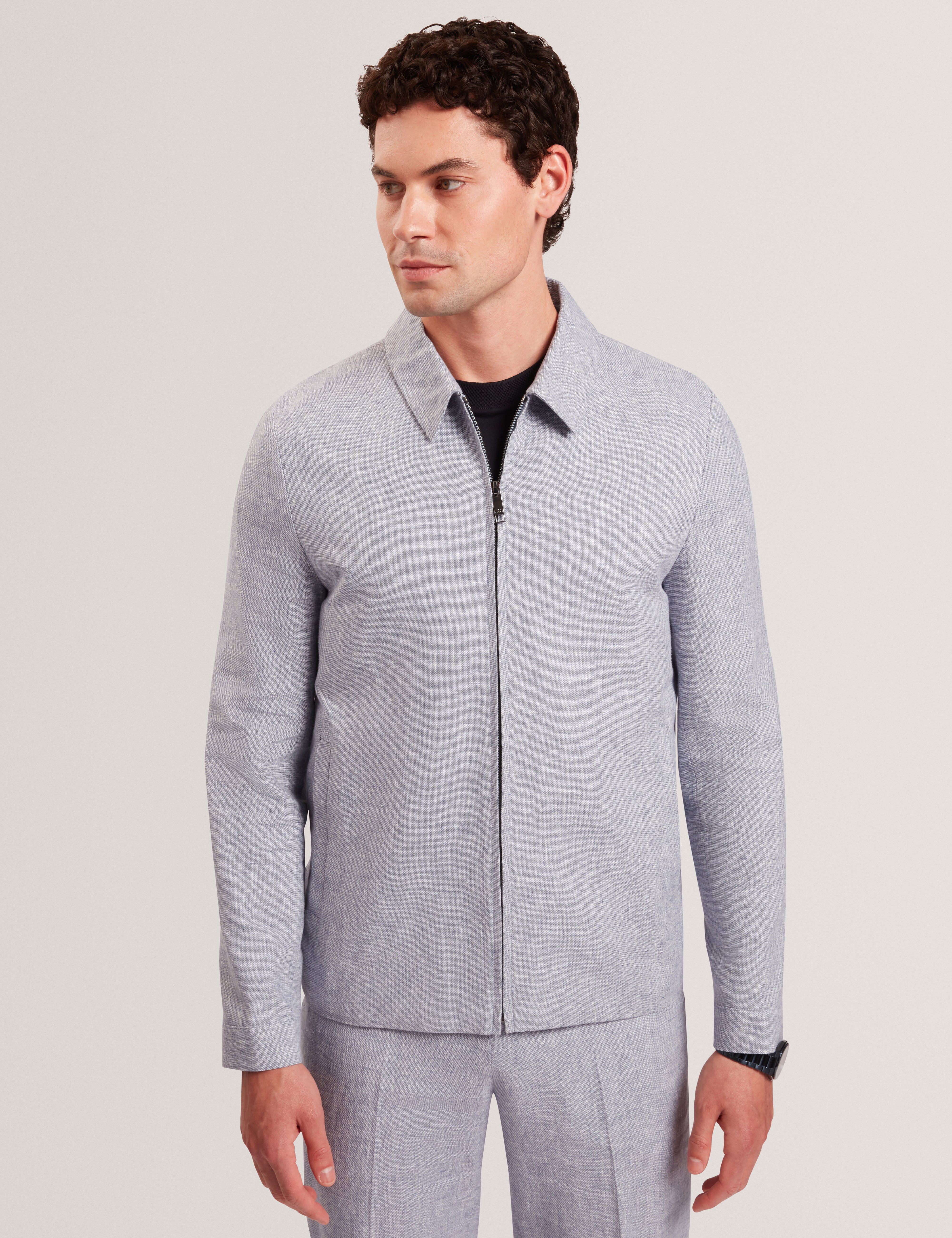 Ashleyj Slim Fit Linen Blend Jacket Lt-Blue