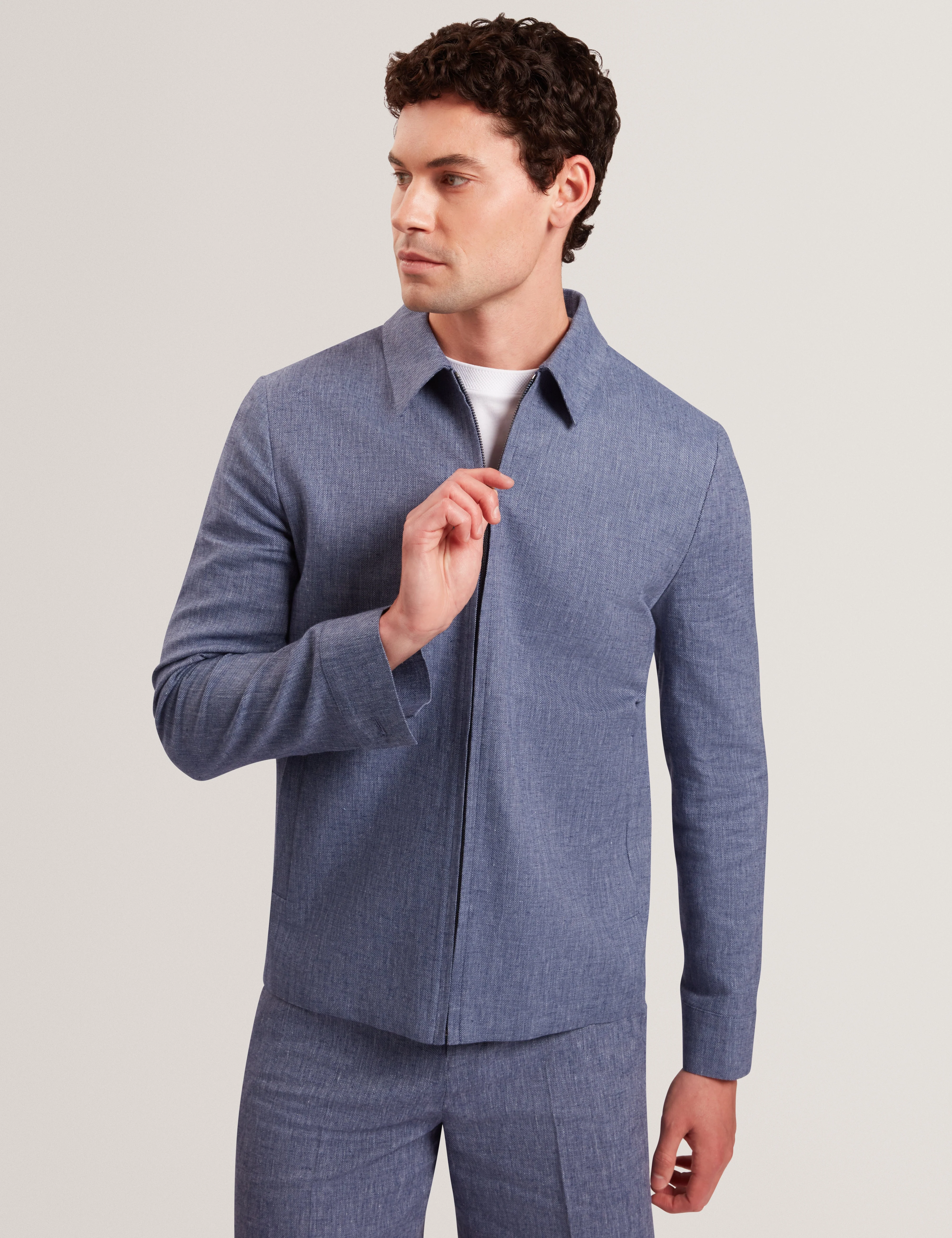 Ashleyj Slim Fit Linen Blend Jacket Navy