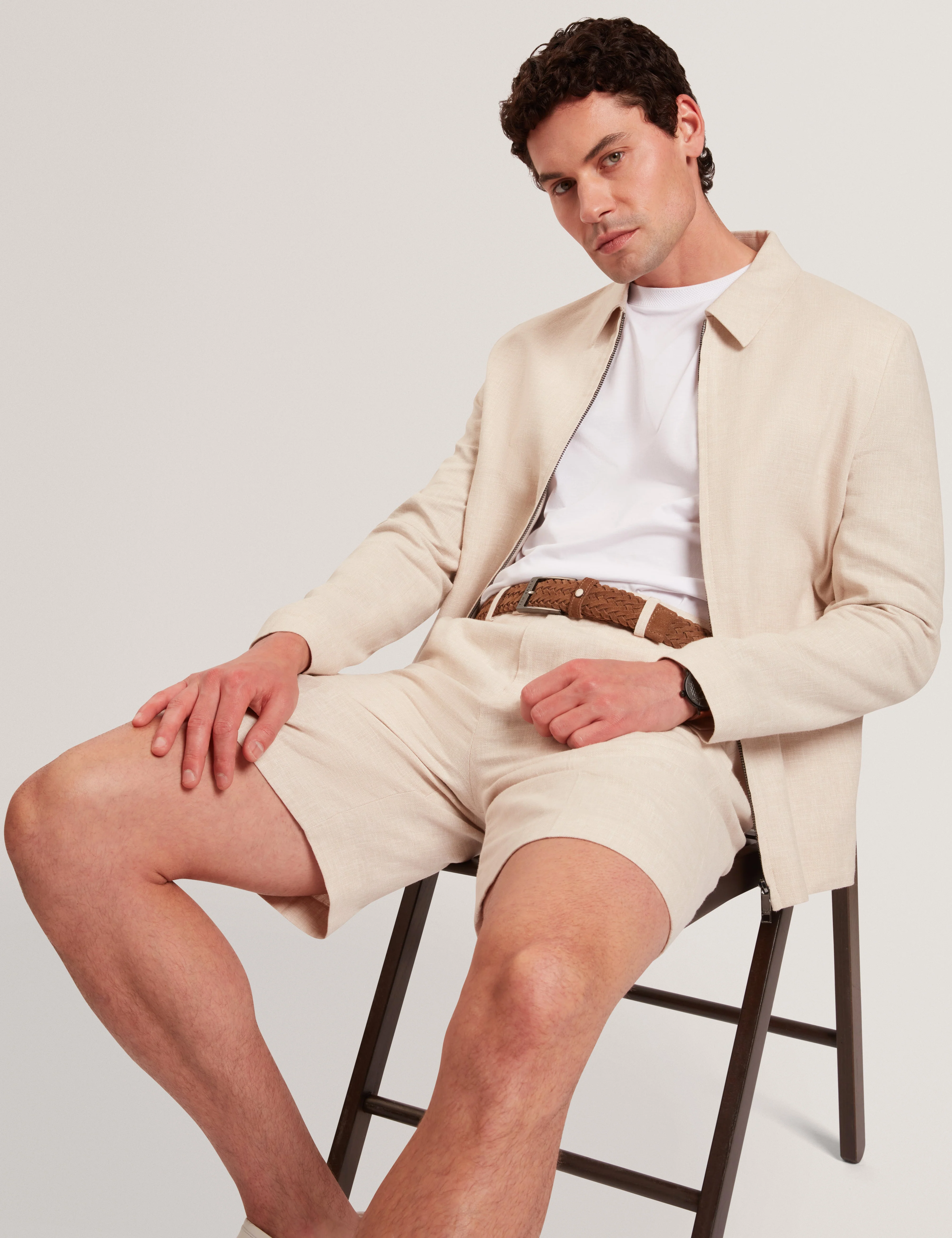 Ashleyj Slim Fit Linen Blend Jacket Stone - Image 6