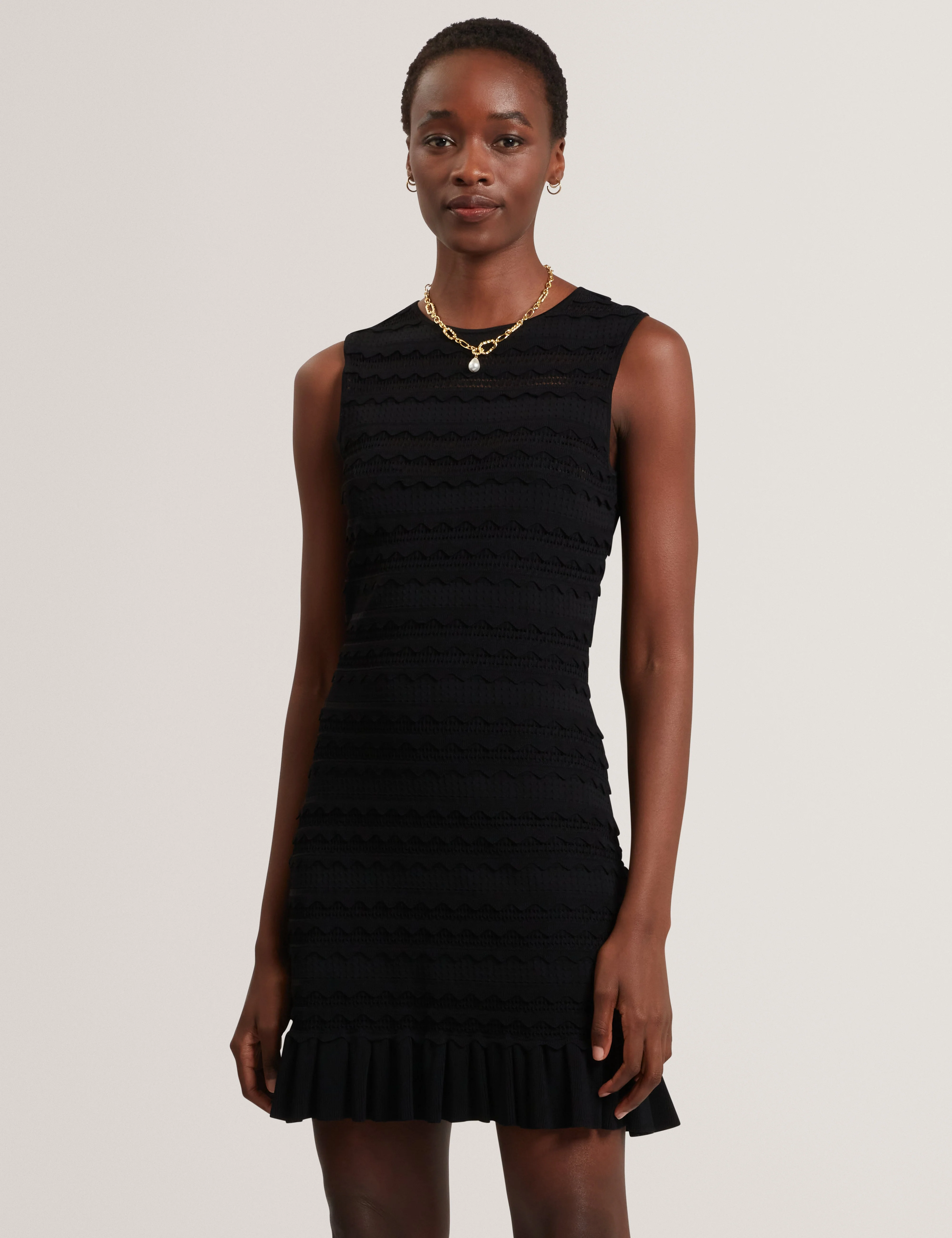 Avela Knitted Mini Dress With Frill Detail Black - Image 2