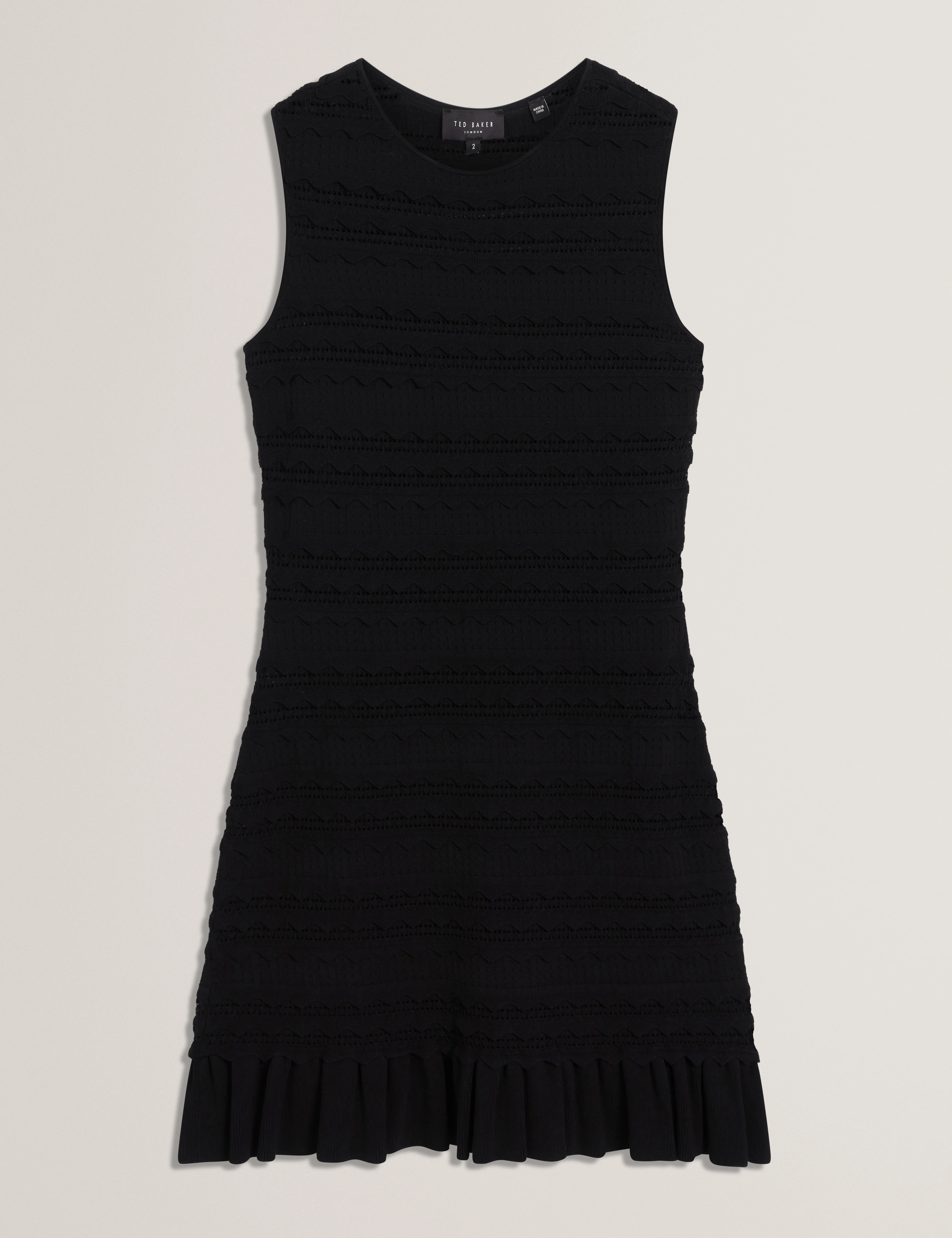 Avela Knitted Mini Dress With Frill Detail Black - Image 6