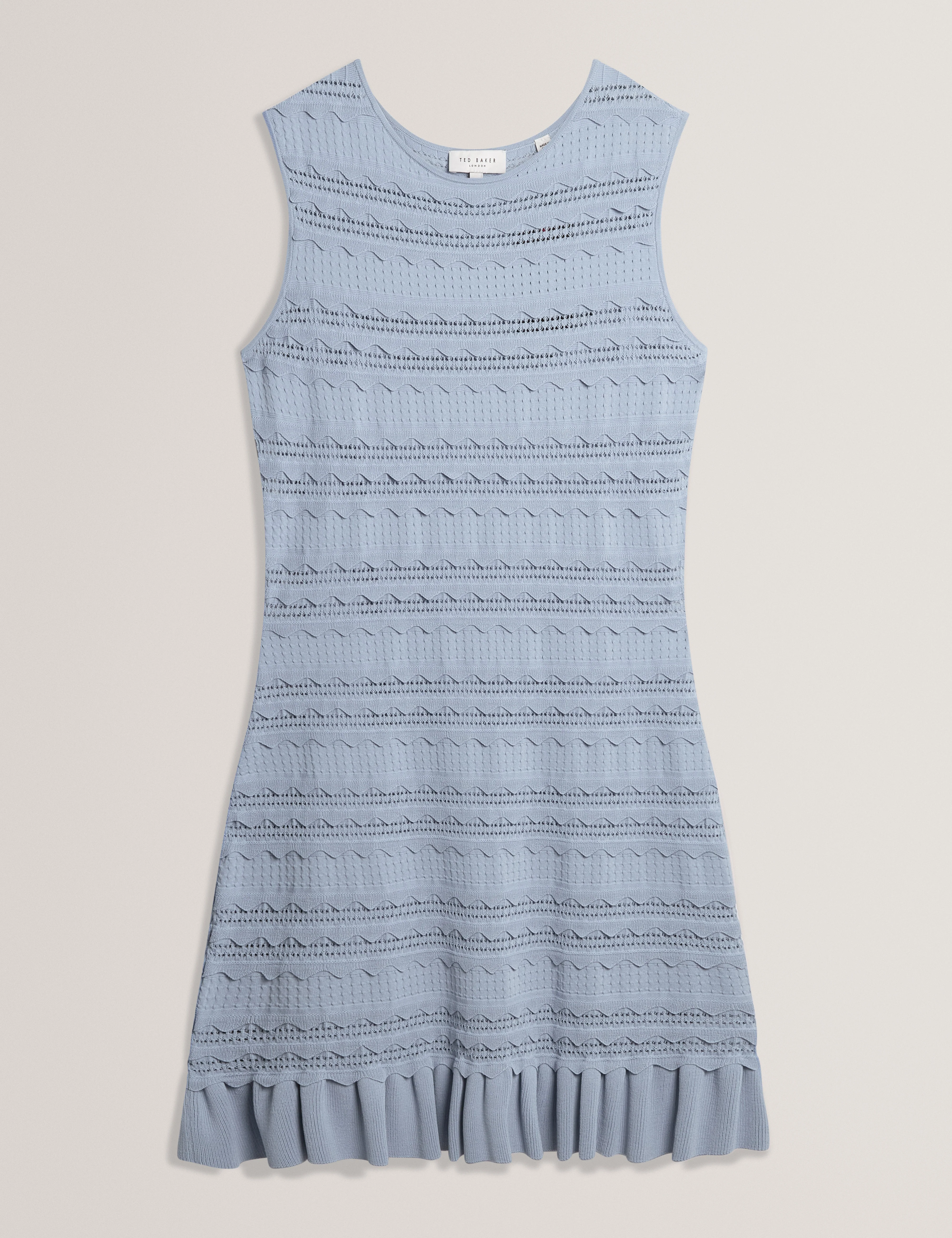 Avela Knitted Mini Dress With Frill Detail Lt-Blue - Image 6