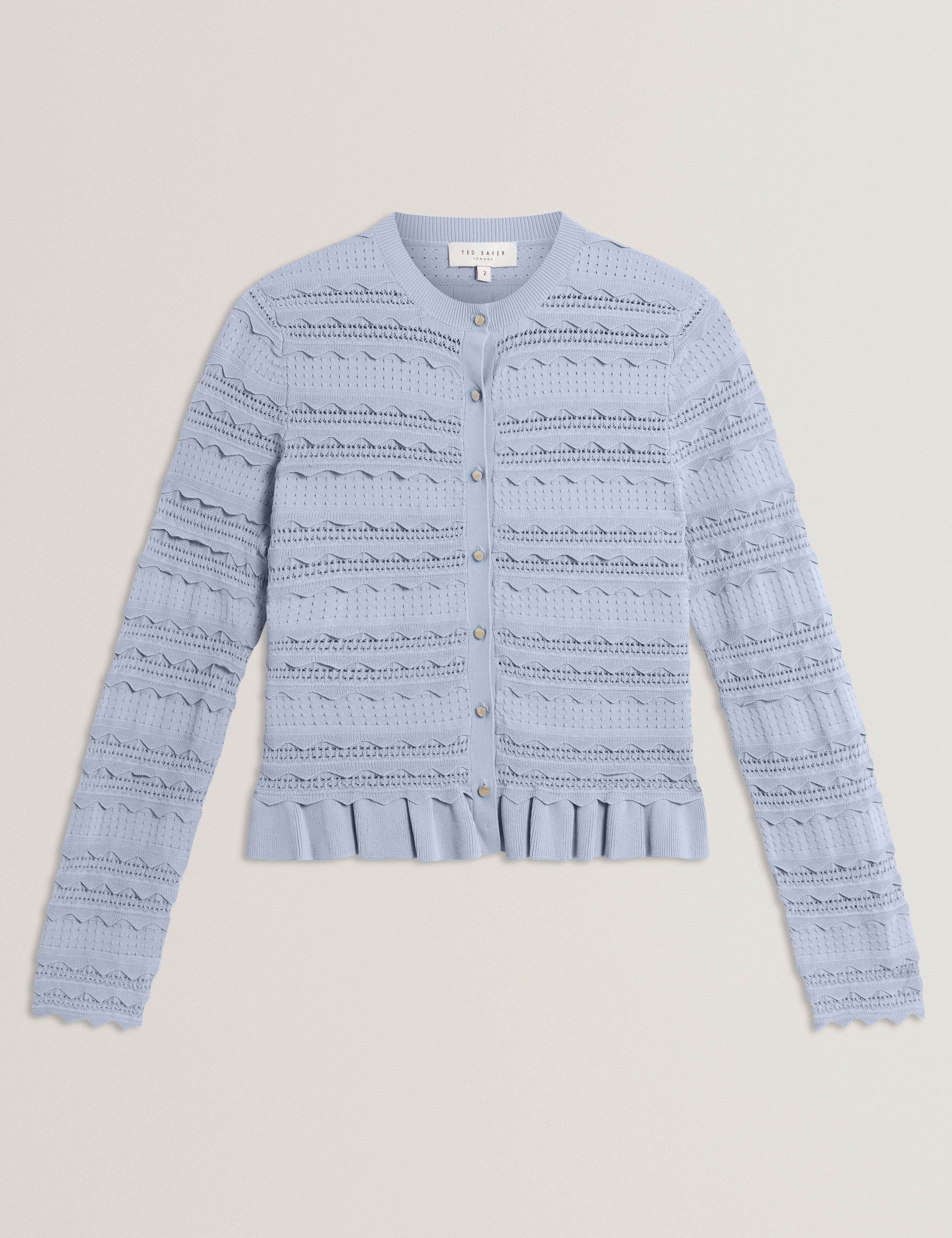 Avria Knitted Cardigan With Frill Detail Lt-Blue - Image 2