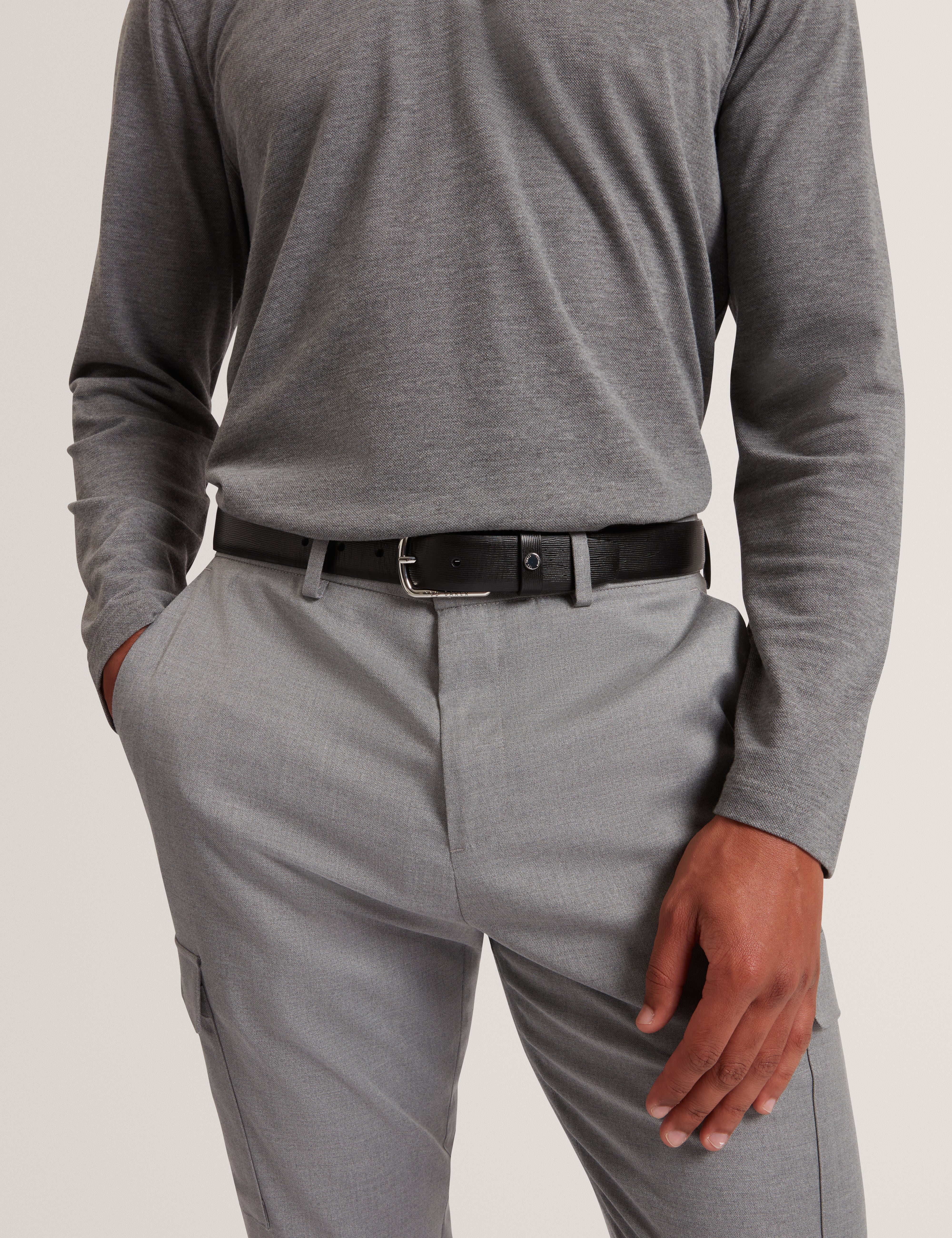 Baiden Bark Texture Leather Belt Black - Image 2