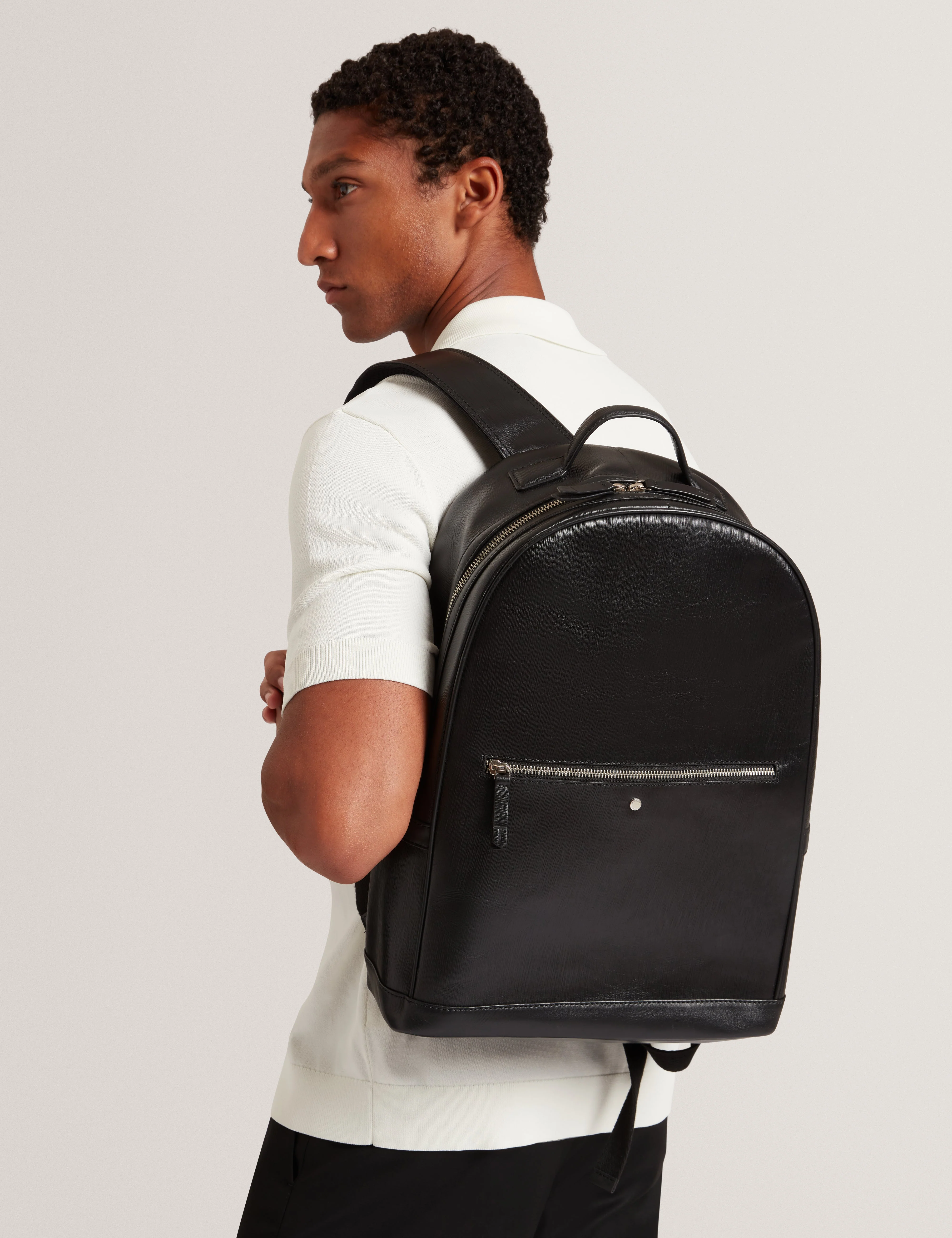 Bailor Bark Texture Leather Backpack Black - Image 2