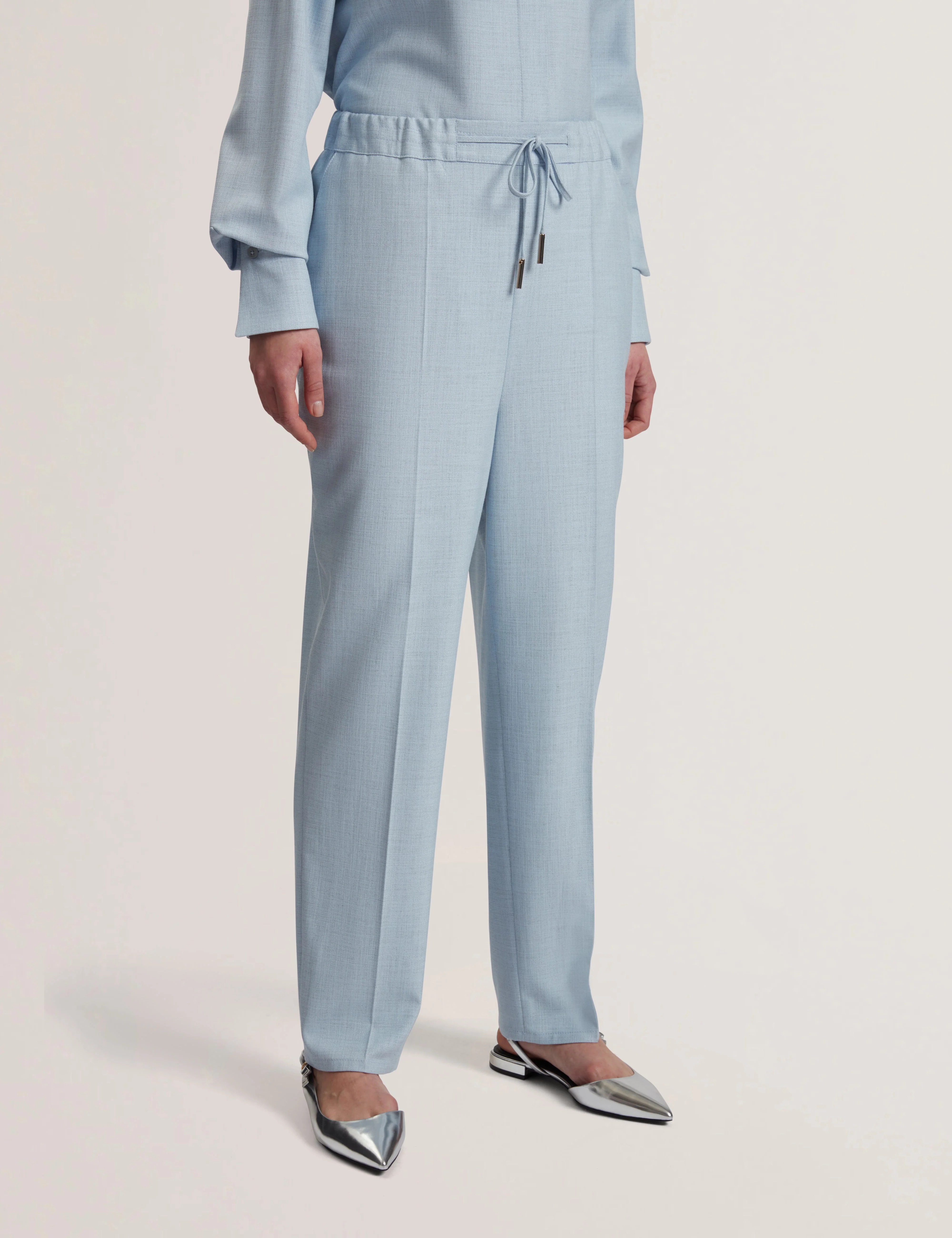 Ballia Elasticated Waist Tailored Trousers Pl-Blue - Image 2