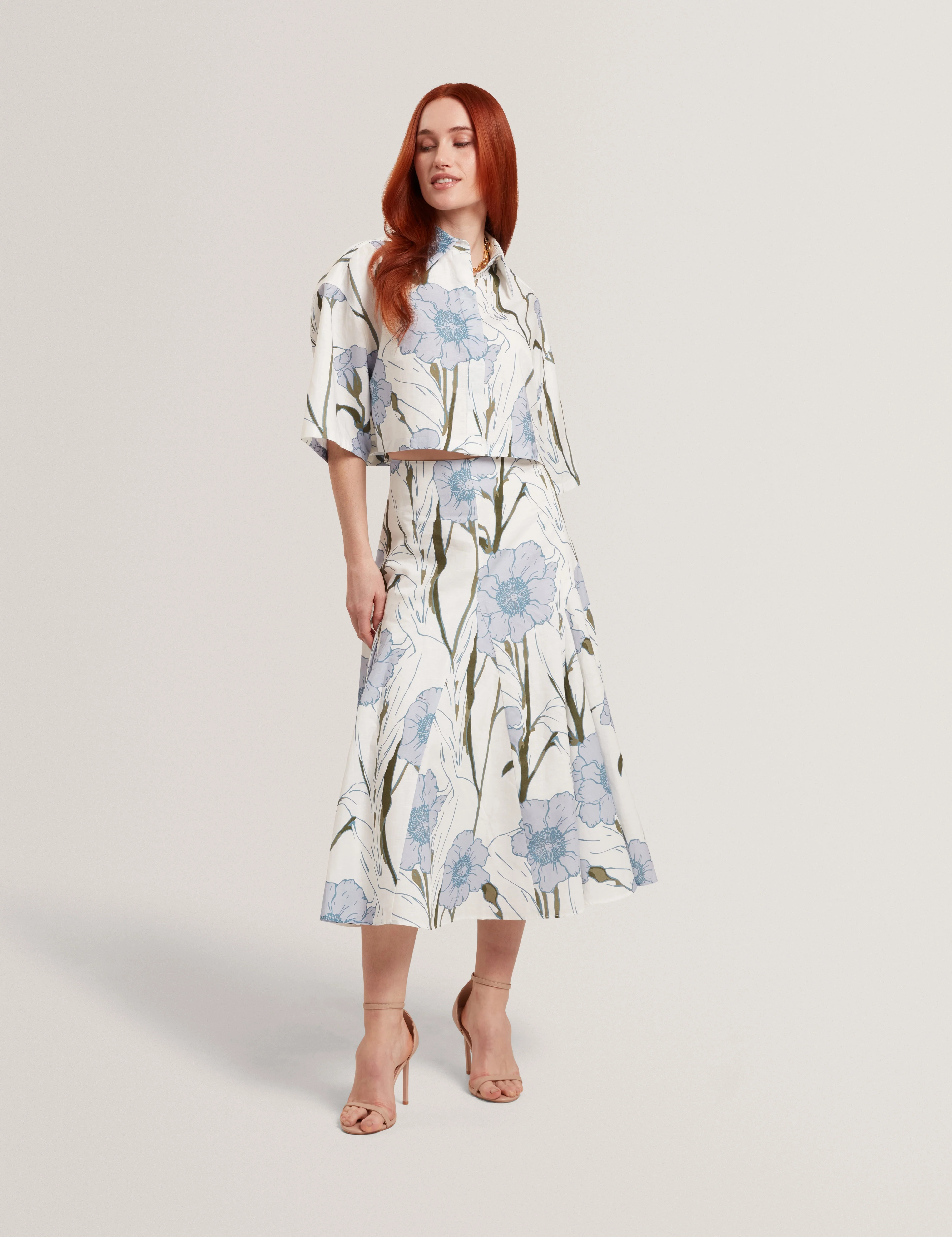Bara Printed Boxy Linen Blend Shirt Ivory - Image 2