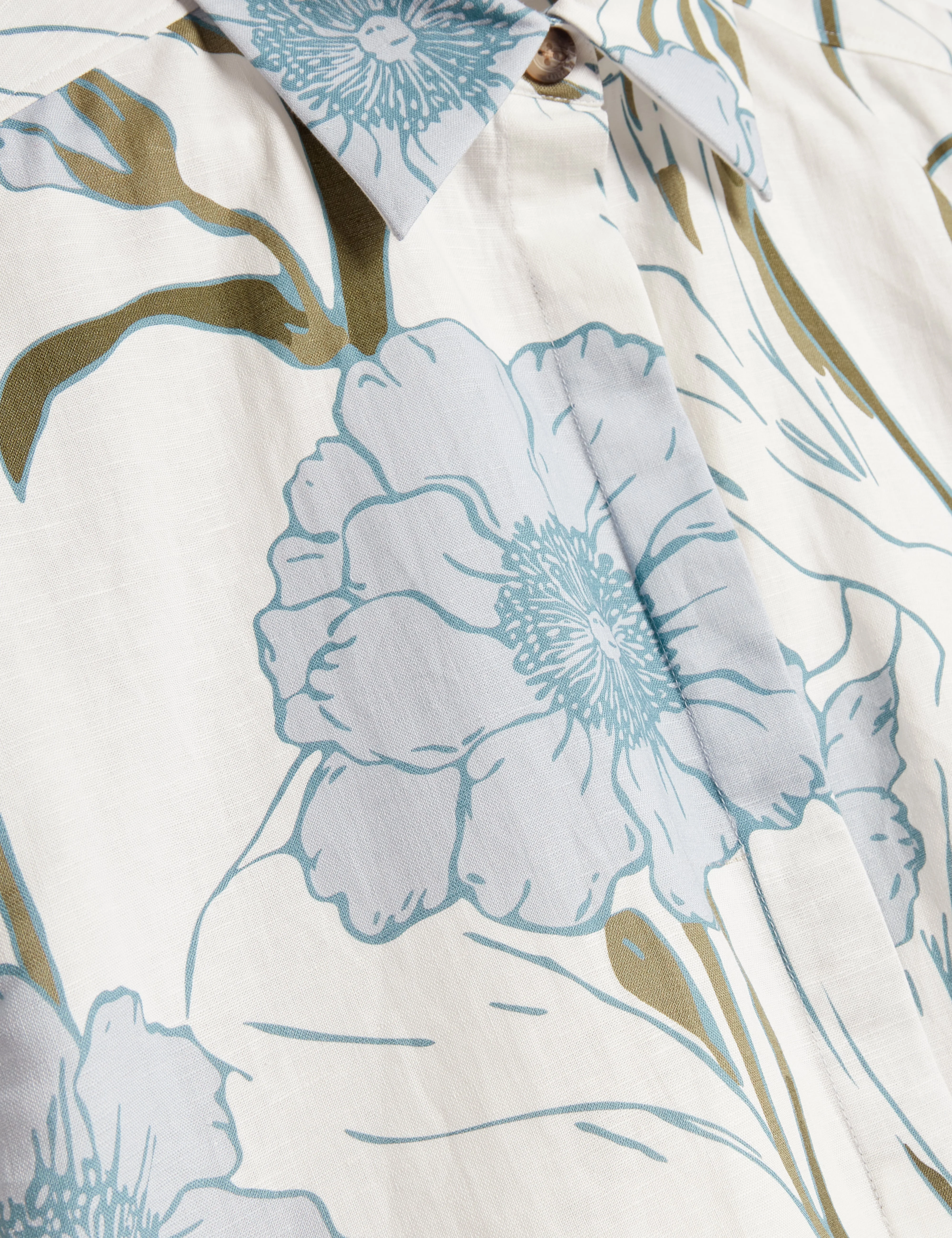 Bara Printed Boxy Linen Blend Shirt Ivory - Image 3