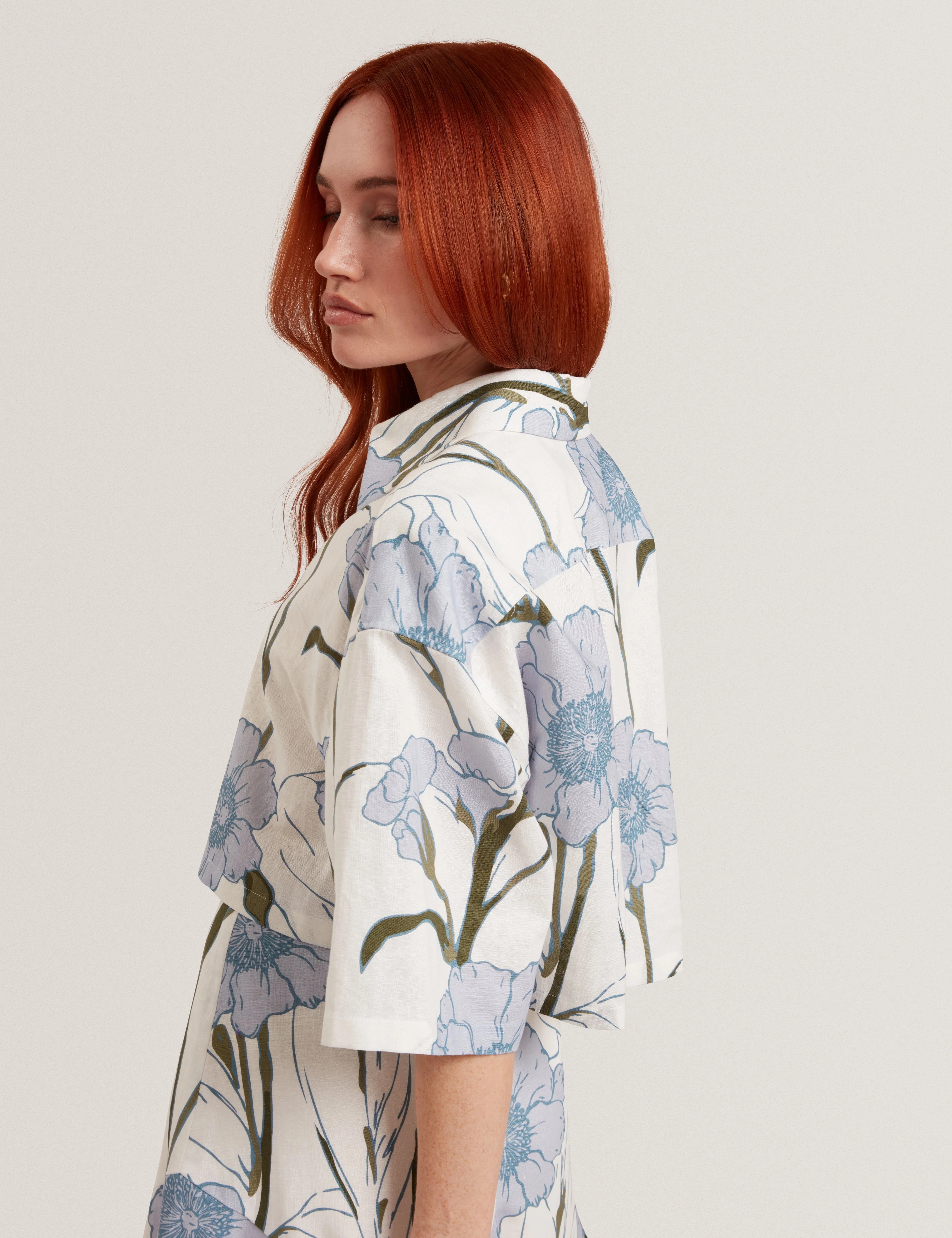 Bara Printed Boxy Linen Blend Shirt Ivory - Image 5
