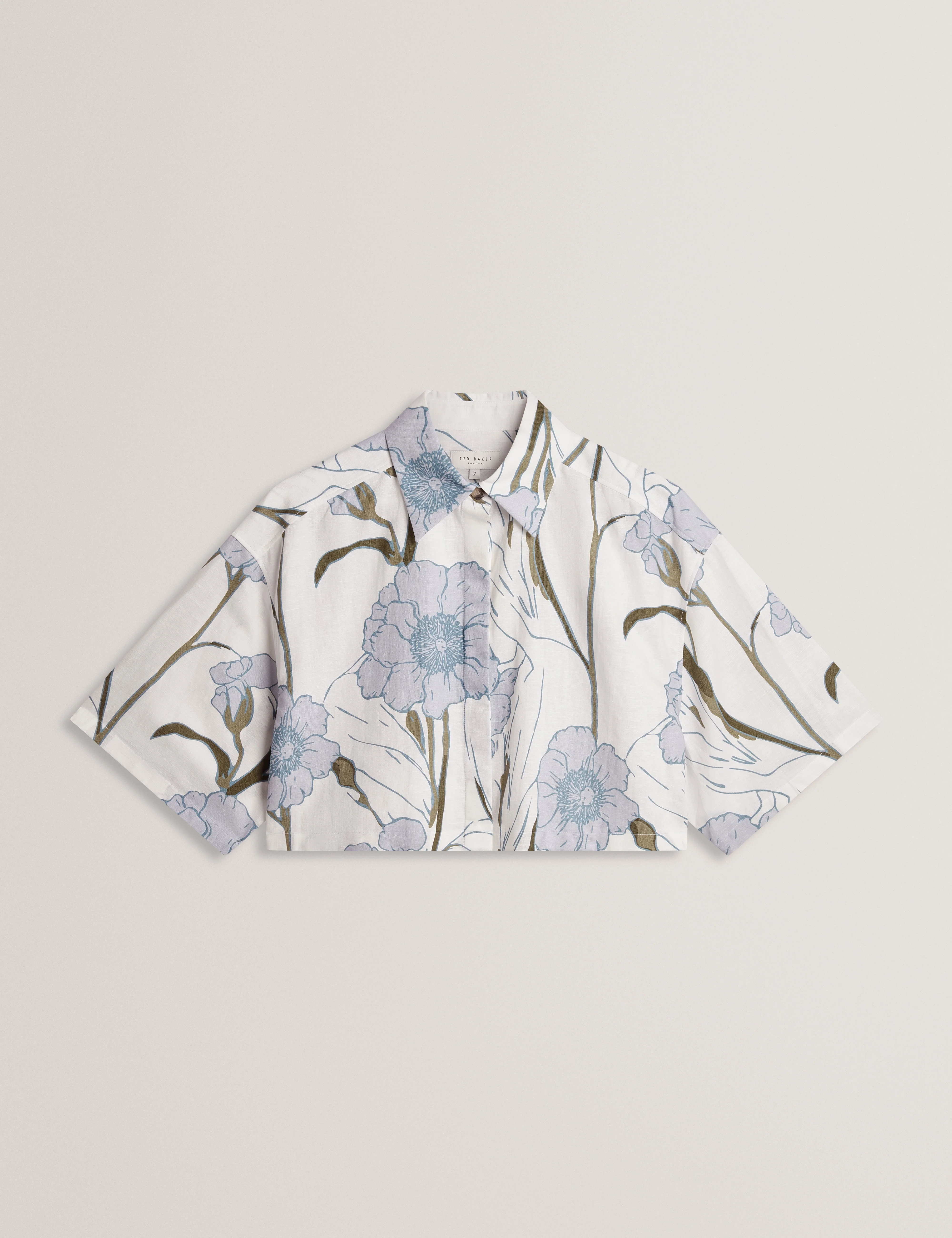 Bara Printed Boxy Linen Blend Shirt Ivory - Image 6