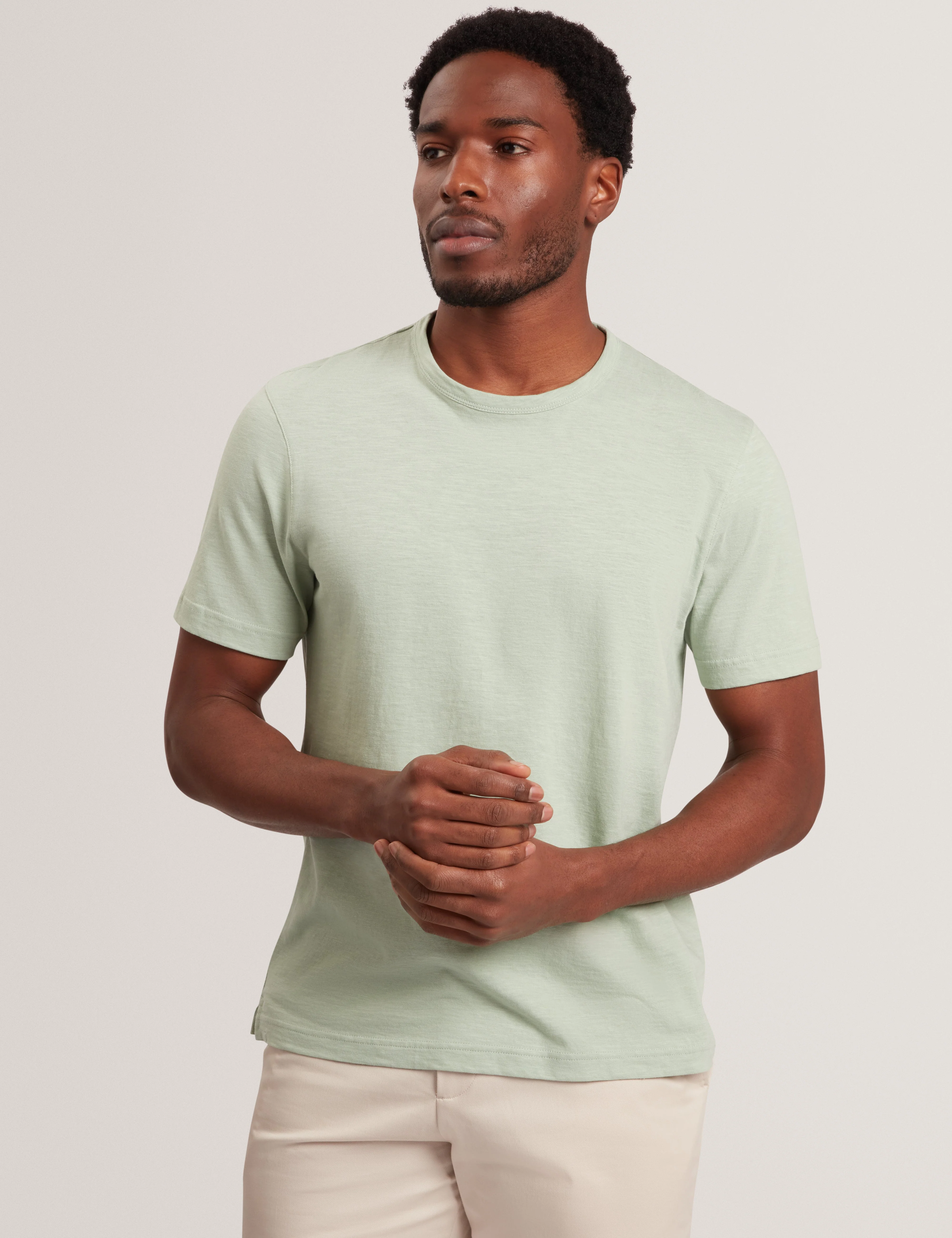 Bartol Short Sleeve Regular Linen Cotton T-Shirt Mid-Green