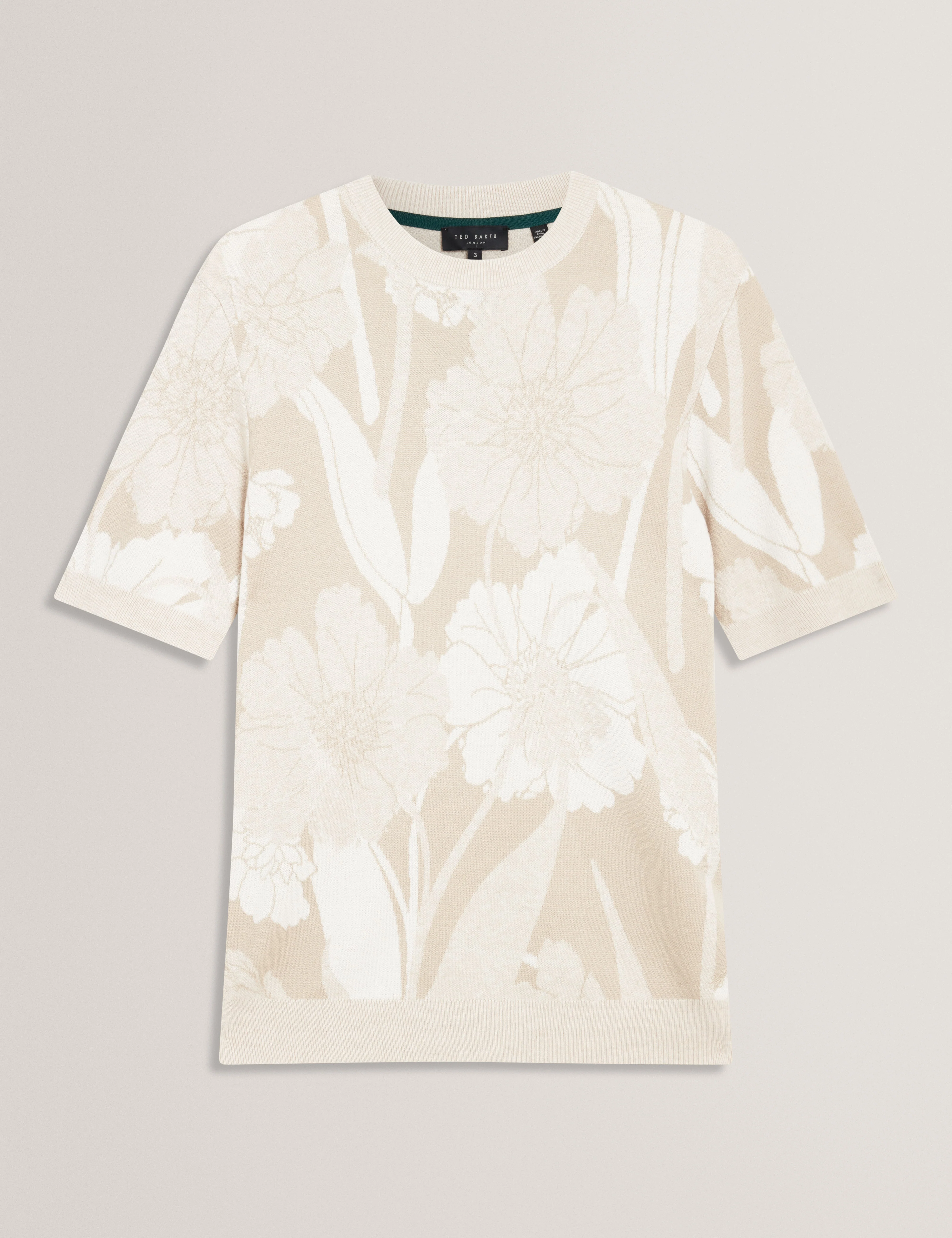 Baryn Short Sleeve Floral Jacquard T-Shirt Taupe - Image 6