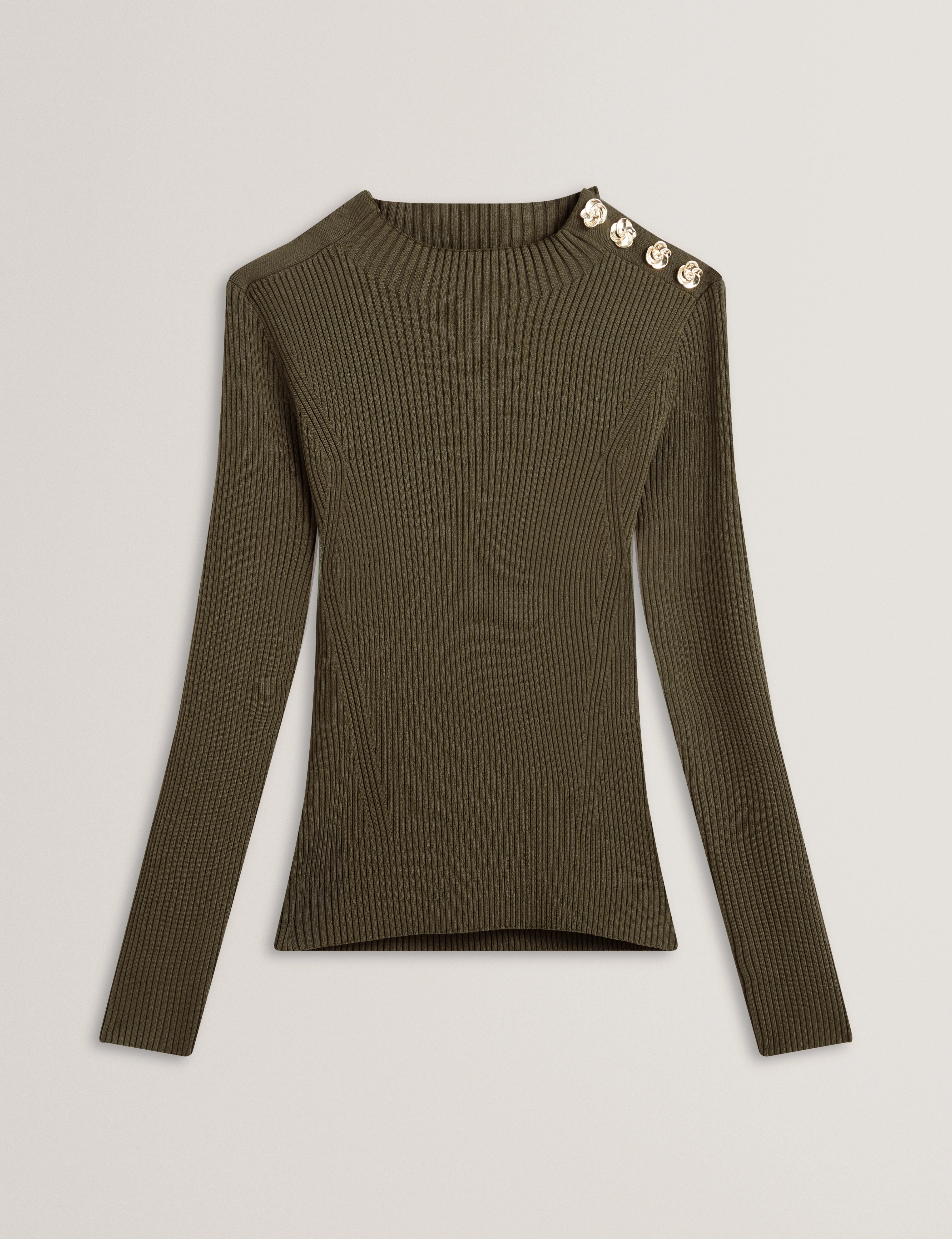 Bleana Rose Button Detail Long Sleeve Knitted T Dk-Green - Image 7