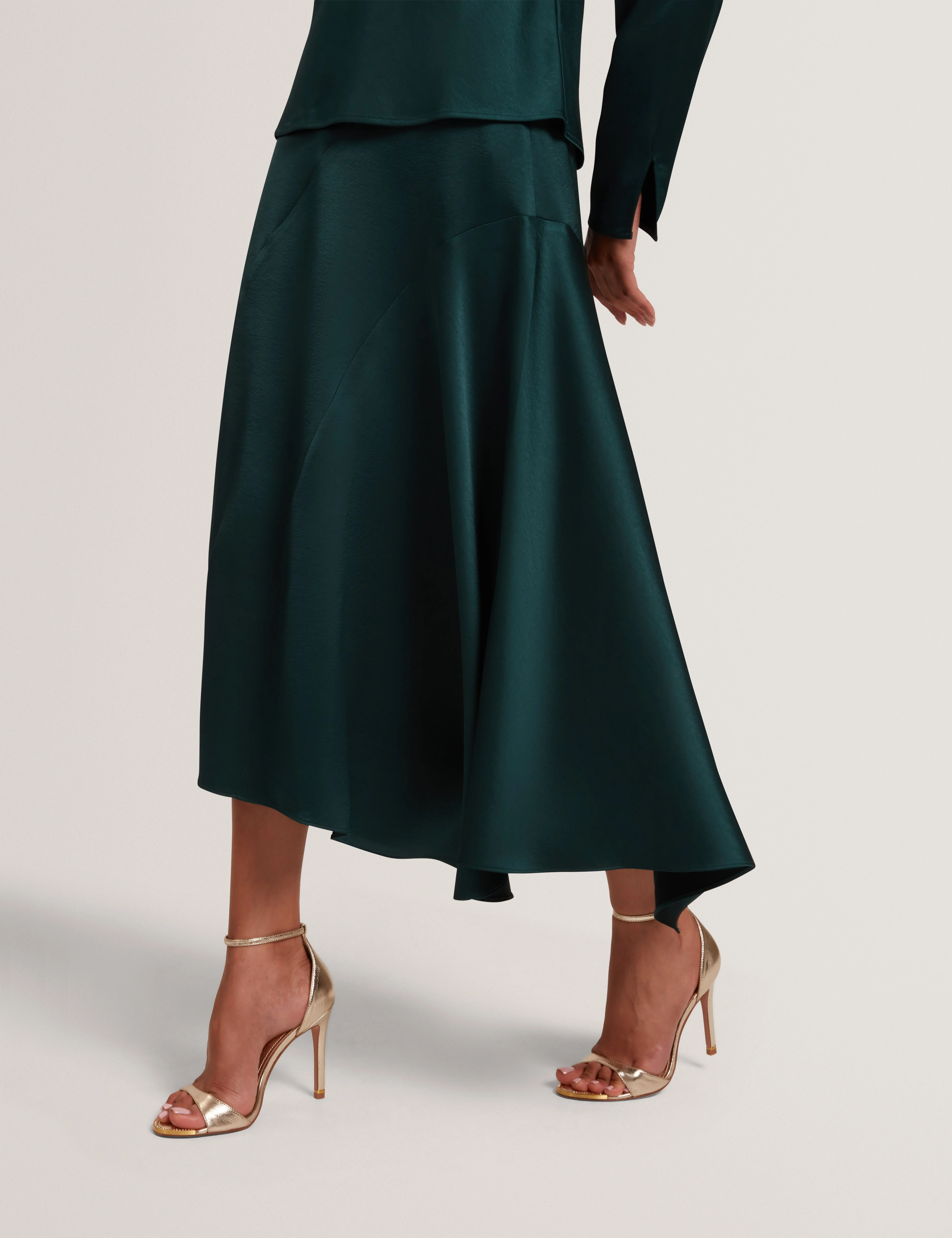 Bolsena Satin Midi Skirt With Asymmetric Hem Dk-Green