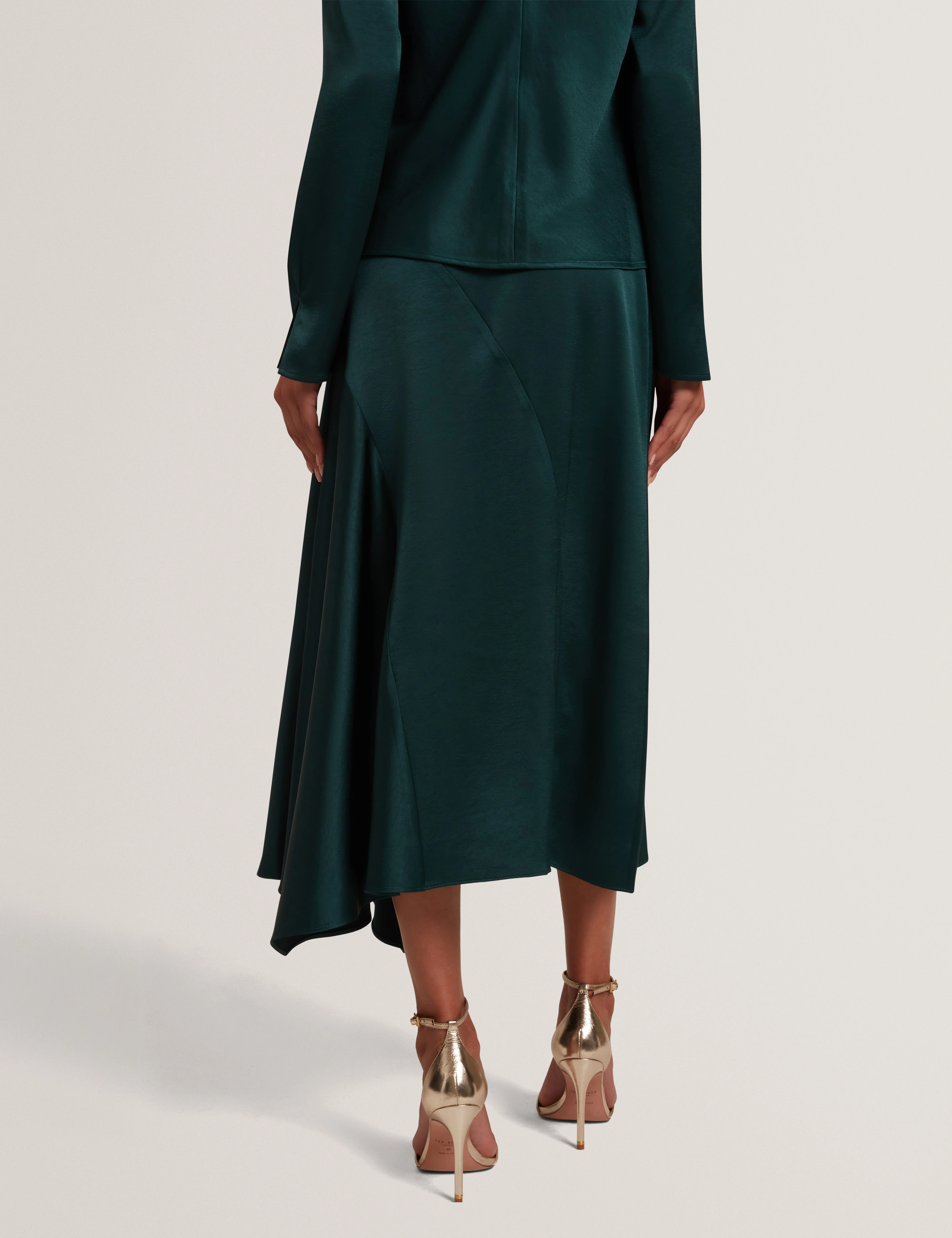 Bolsena Satin Midi Skirt With Asymmetric Hem Dk-Green - Image 5