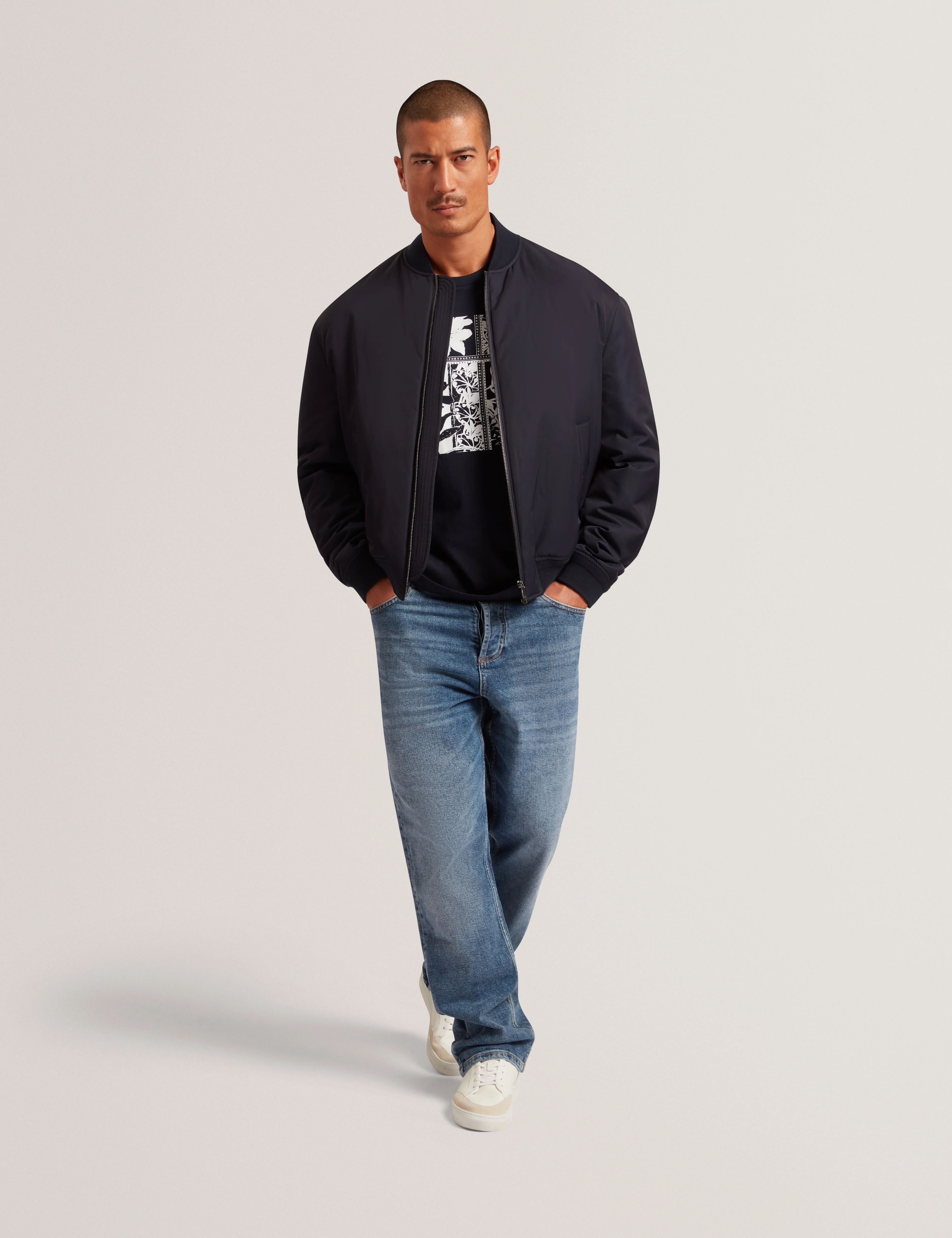 Bombard Relaxed Fit Nylon Ma1 Bomber Jacket Navy - Image 2