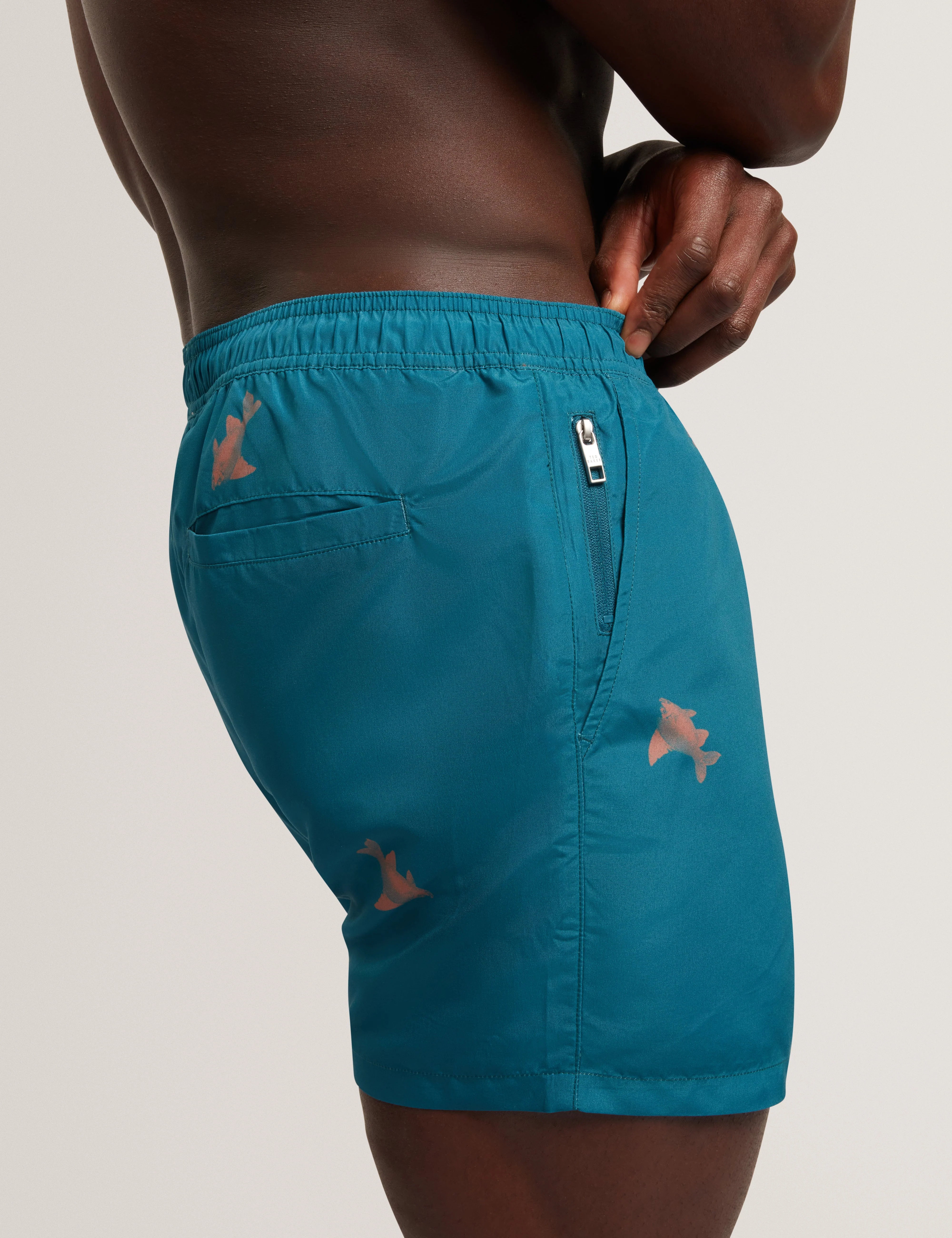 Brentwd Goldfish Print Swim Short Teal-Blue - Image 7