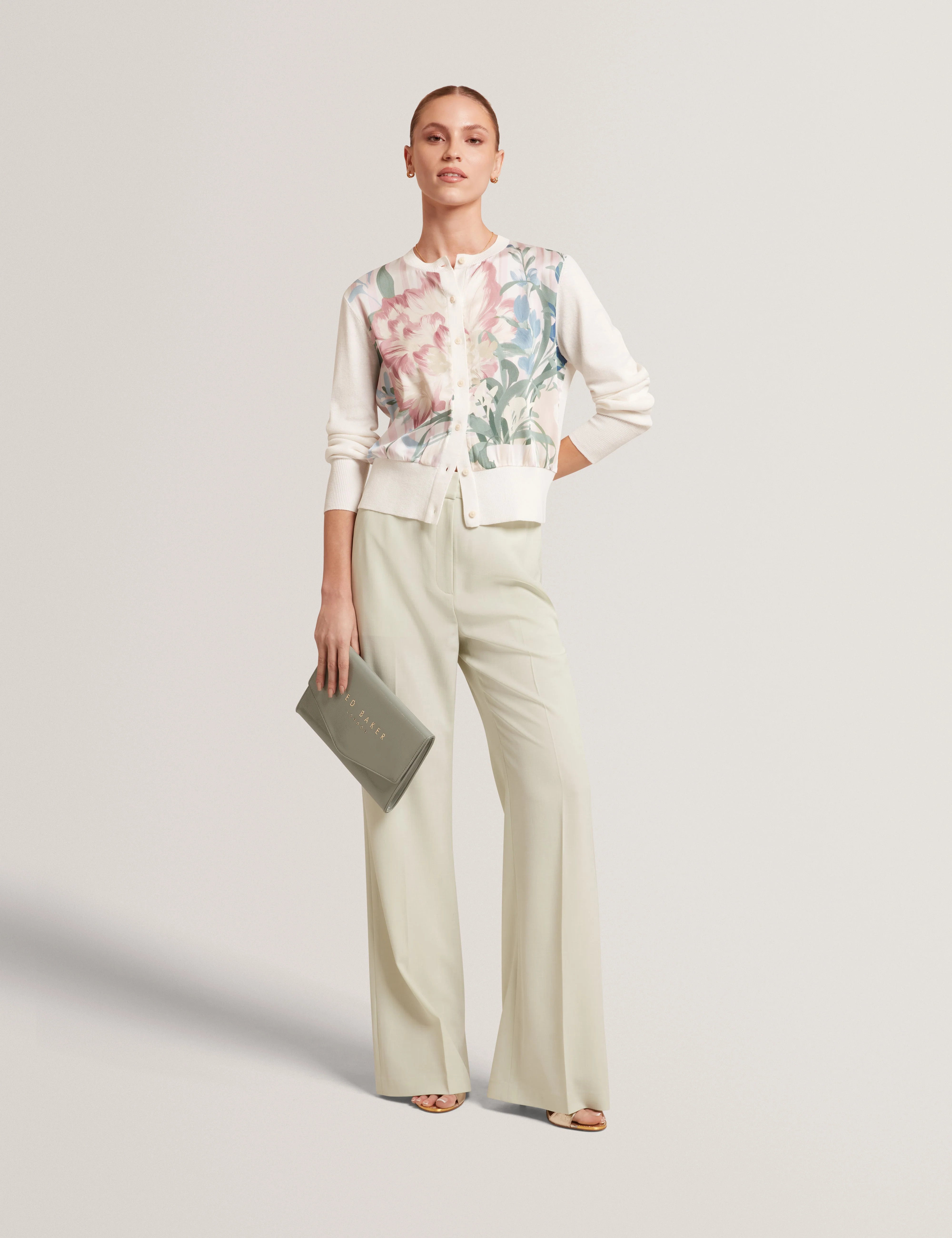Briiar Printed Woven Front Cardigan Ivory - Image 2