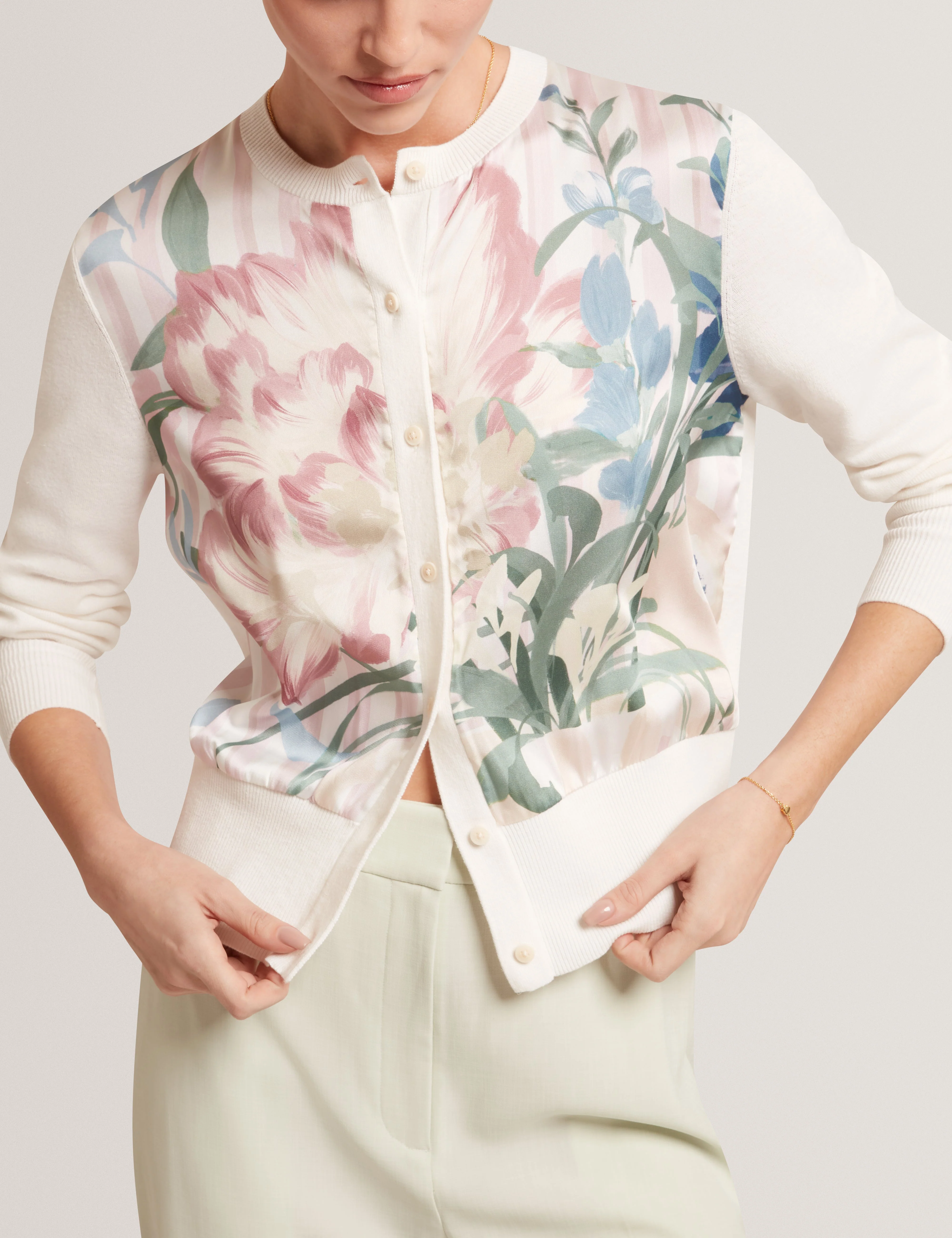 Briiar Printed Woven Front Cardigan Ivory - Image 4