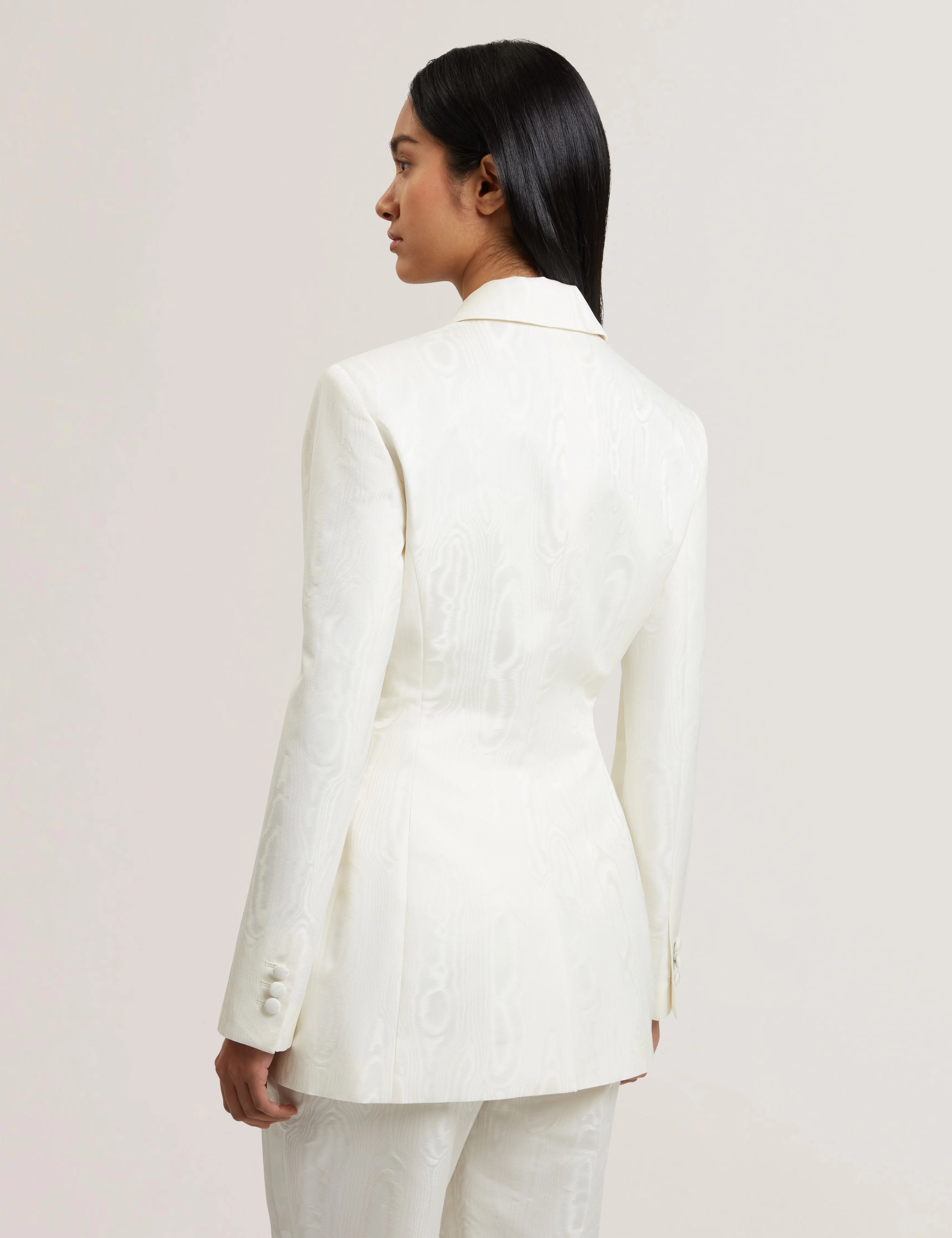 Cabiri Moire Jacquard Tailored Hourglass Blazer Ivory - Image 5