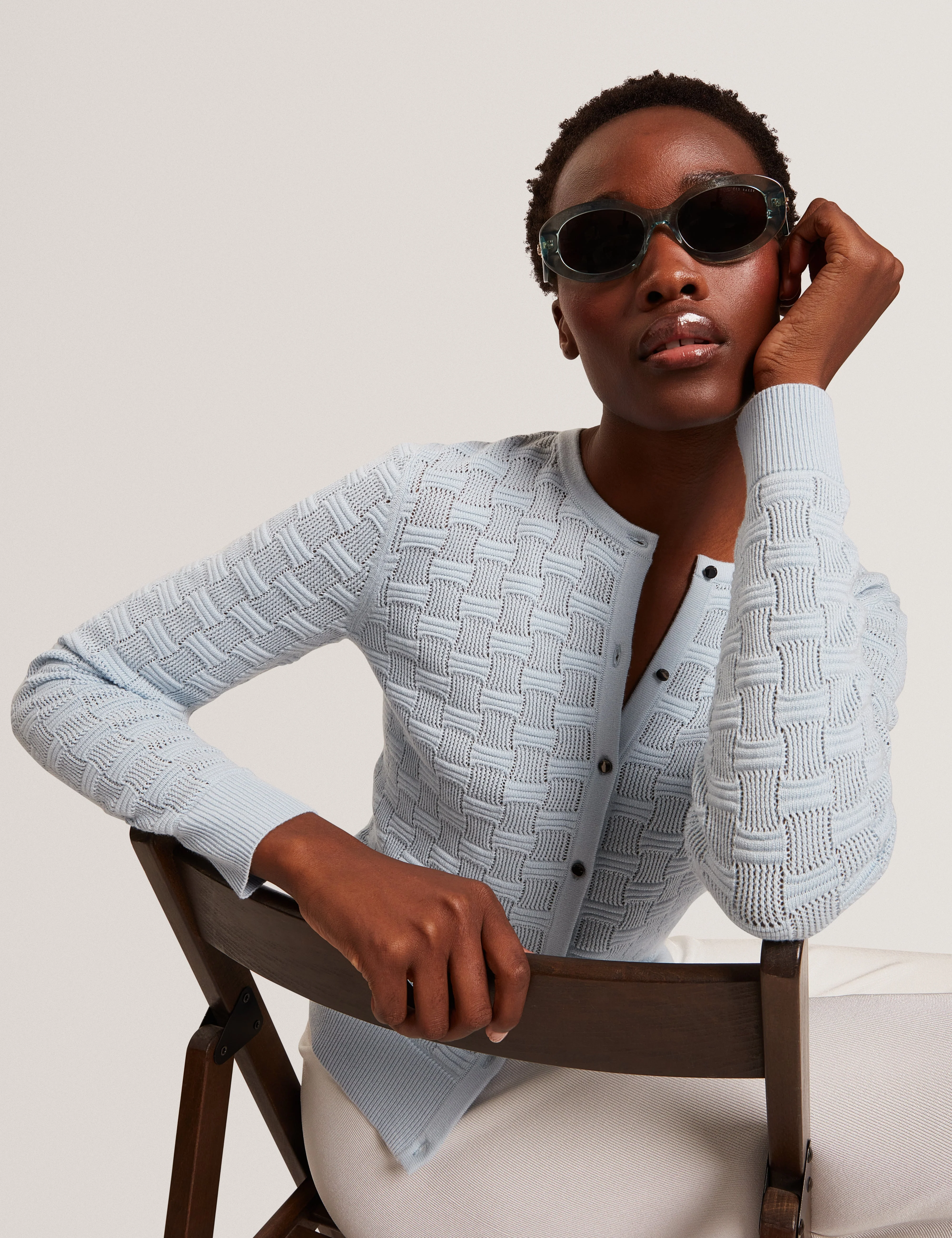 Cahrie Touch Of Silk Knitted Crew Neck Cardigan Pl-Blue - Image 3