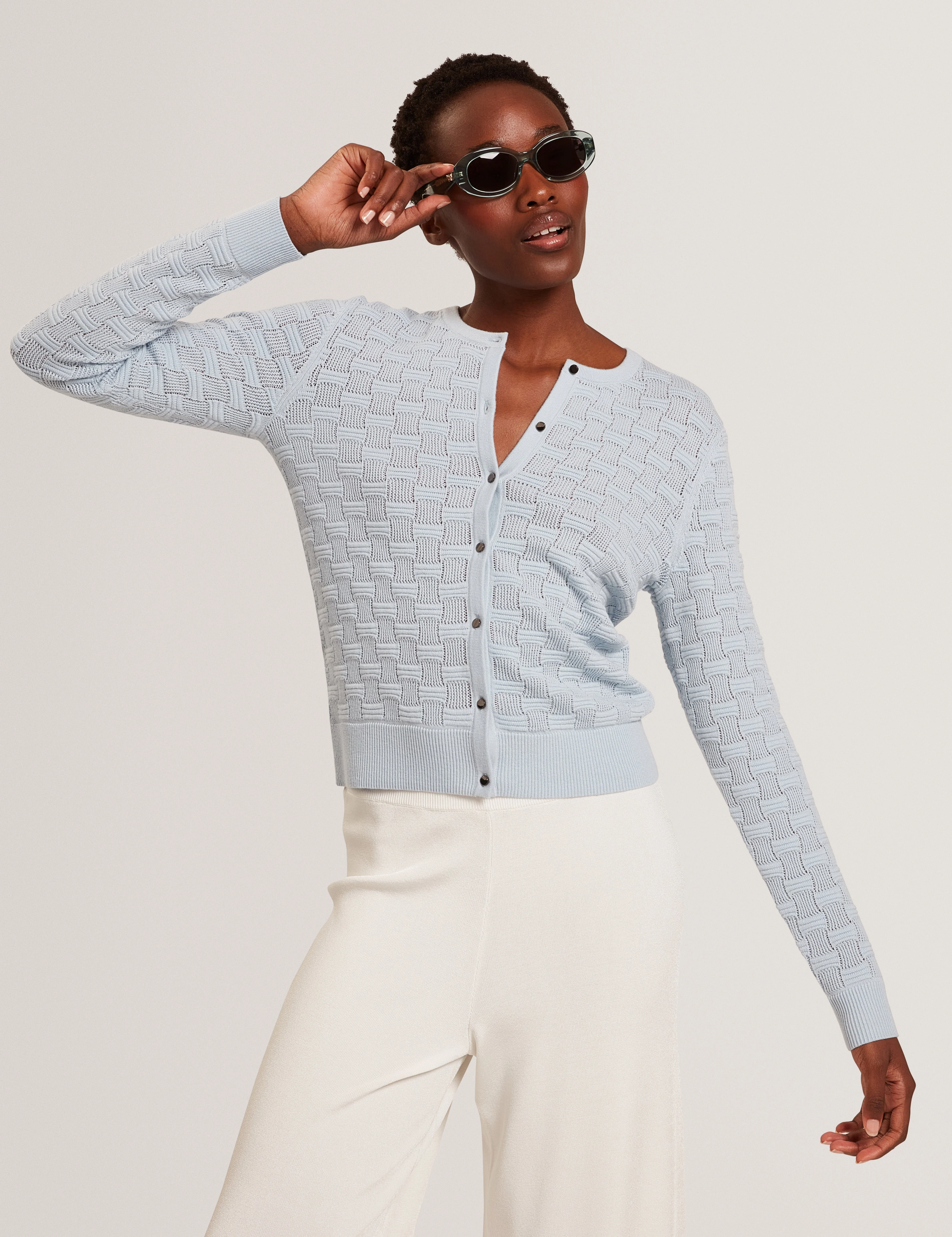 Cahrie Touch Of Silk Knitted Crew Neck Cardigan Pl-Blue - Image 8
