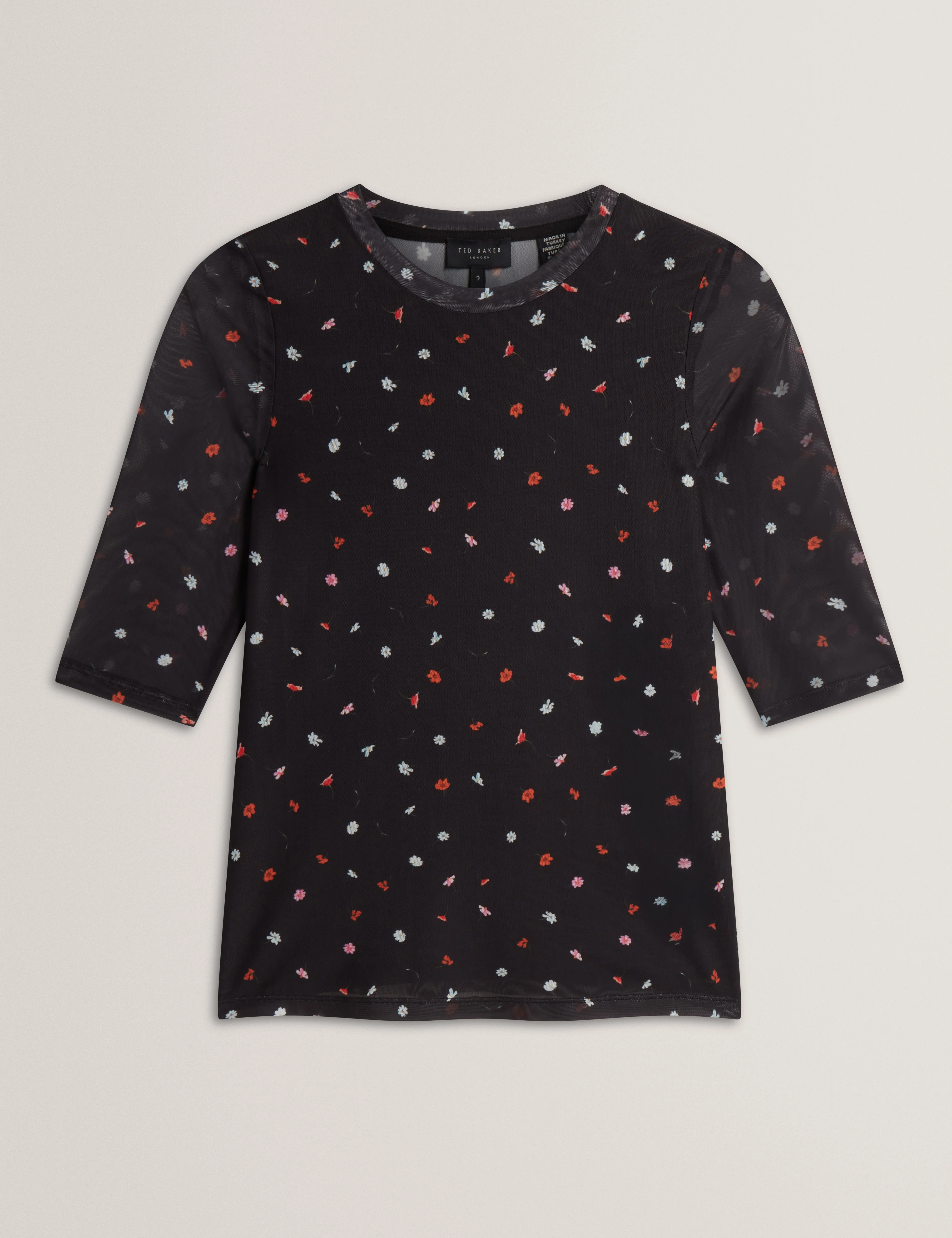 Cailla Printed Mesh Half Sleeve Top Black - Image 7