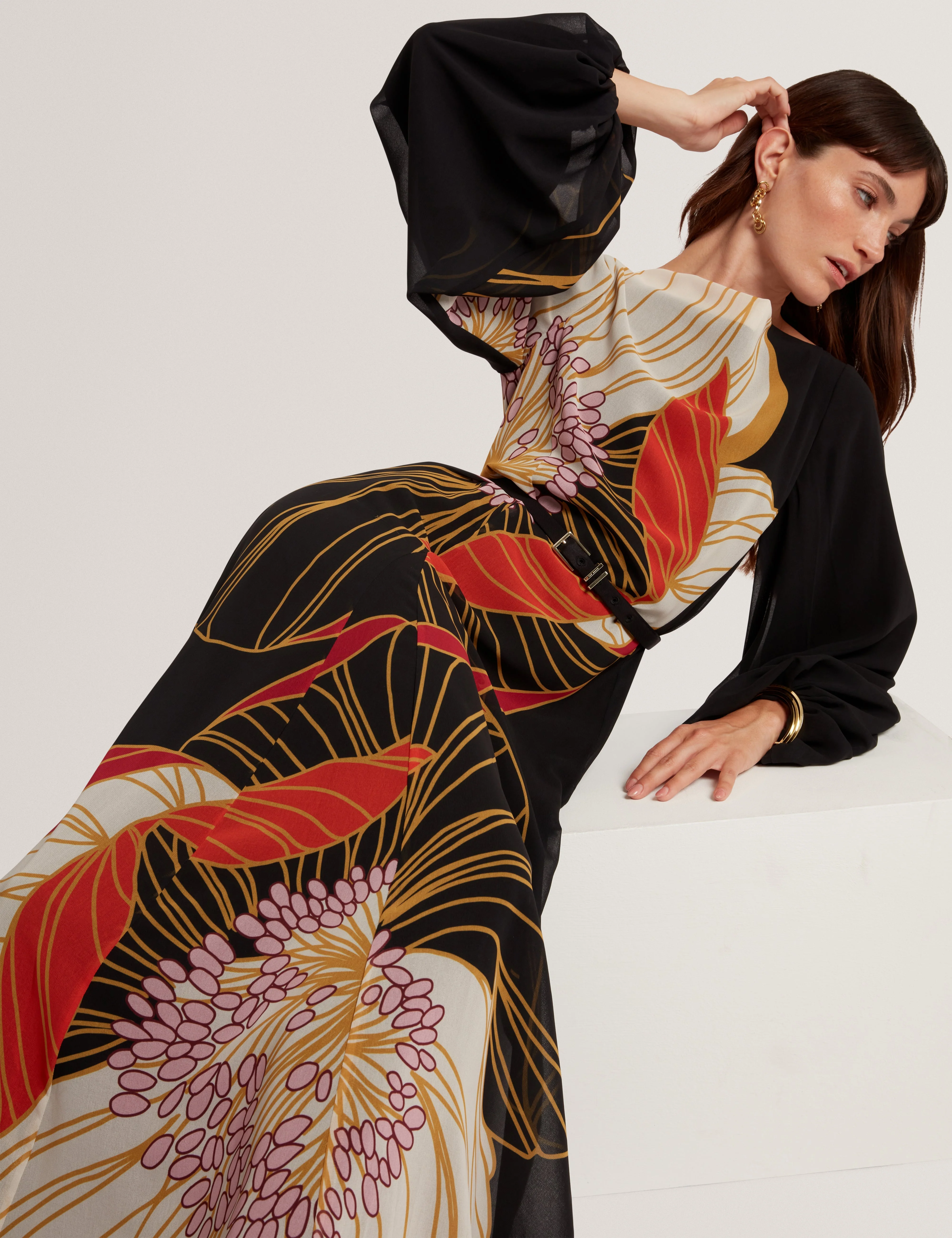 Cammeli Long Sleeve Printed Maxi Dress Black - Image 6