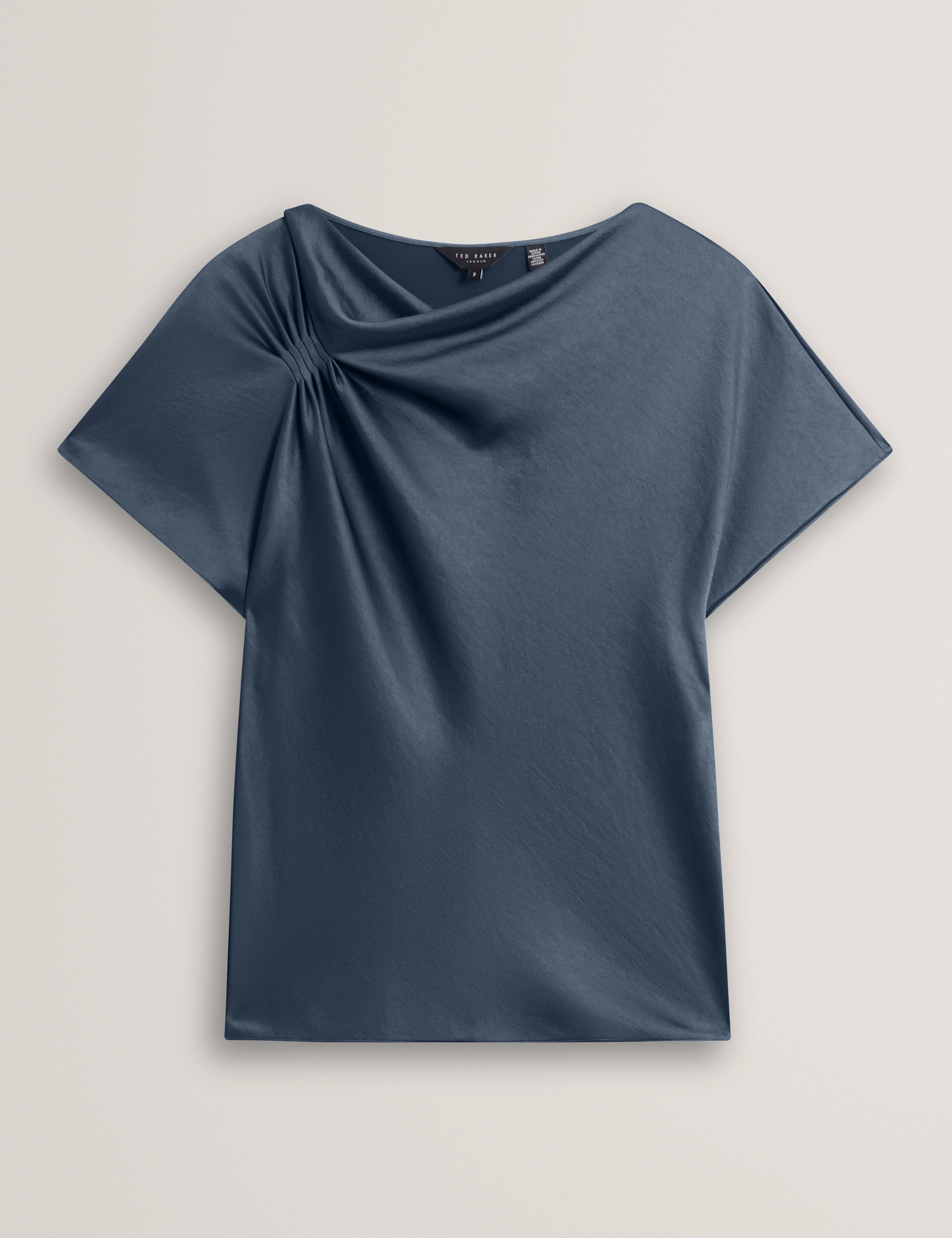 Cammilo Short Sleeve Draped Neck Top Grey - Image 7