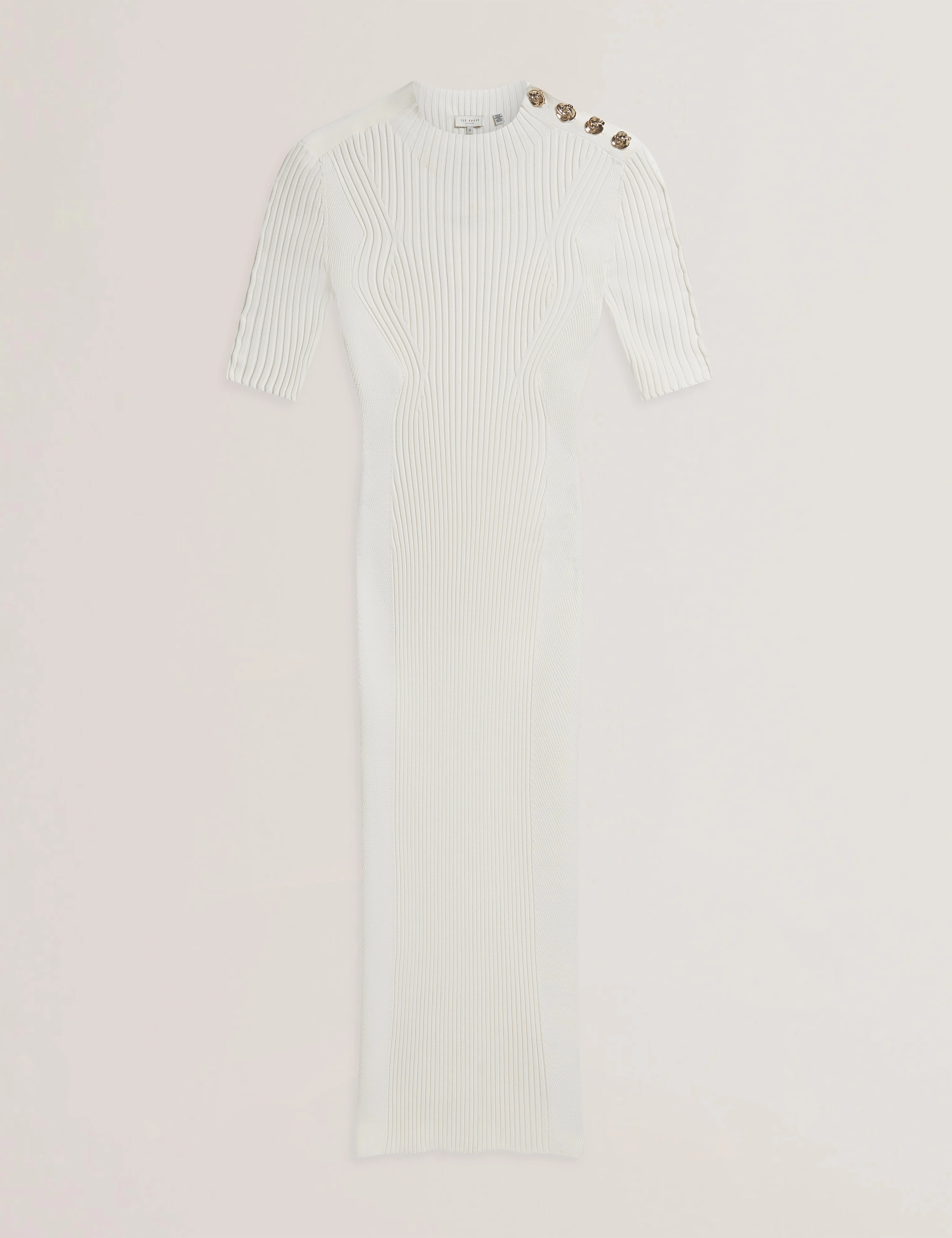 Candiic Ribbed Knit Button Detail Column Dress Ivory - Image 5