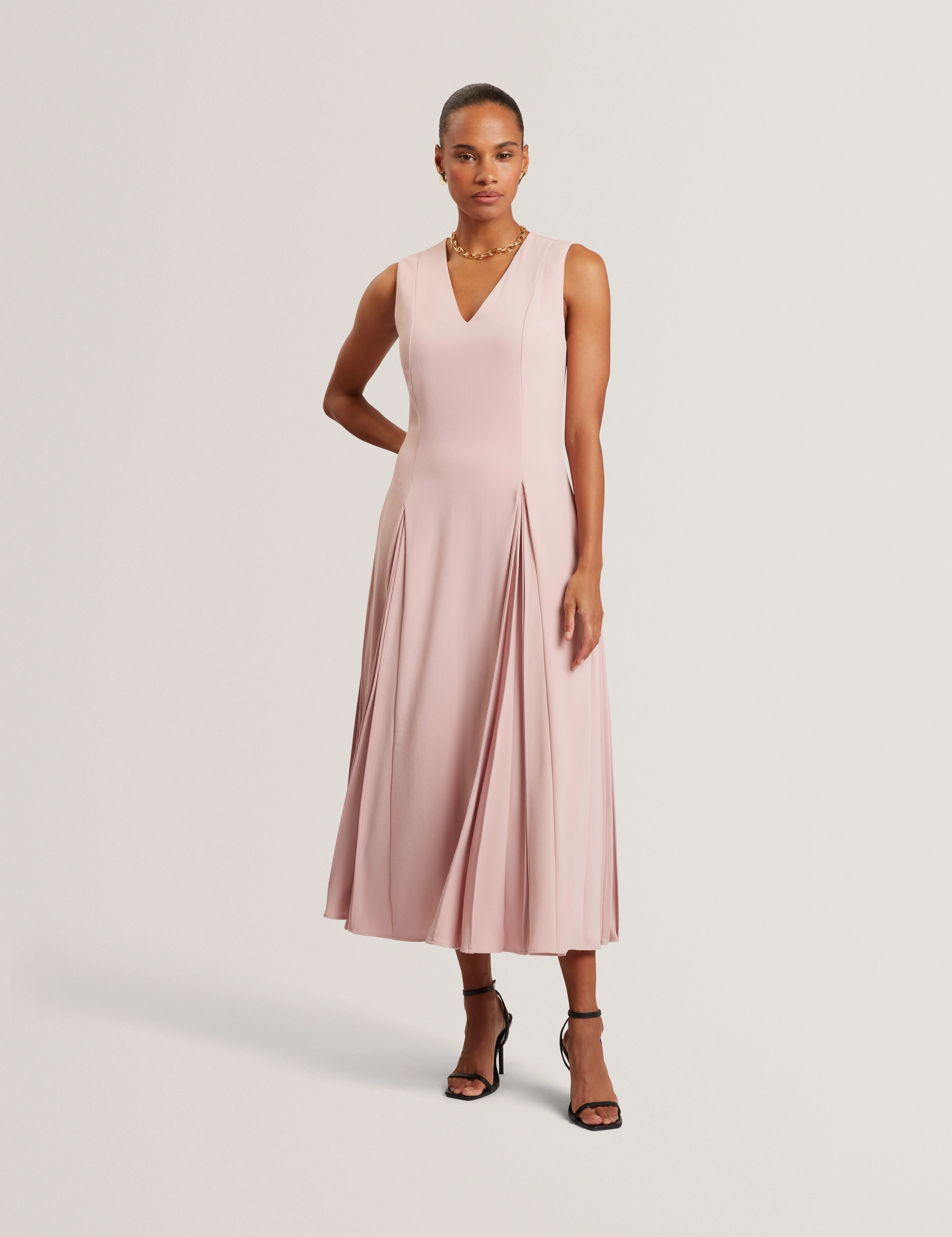 Carneli Midi Dress With Pleat Detail Dusky-Pink