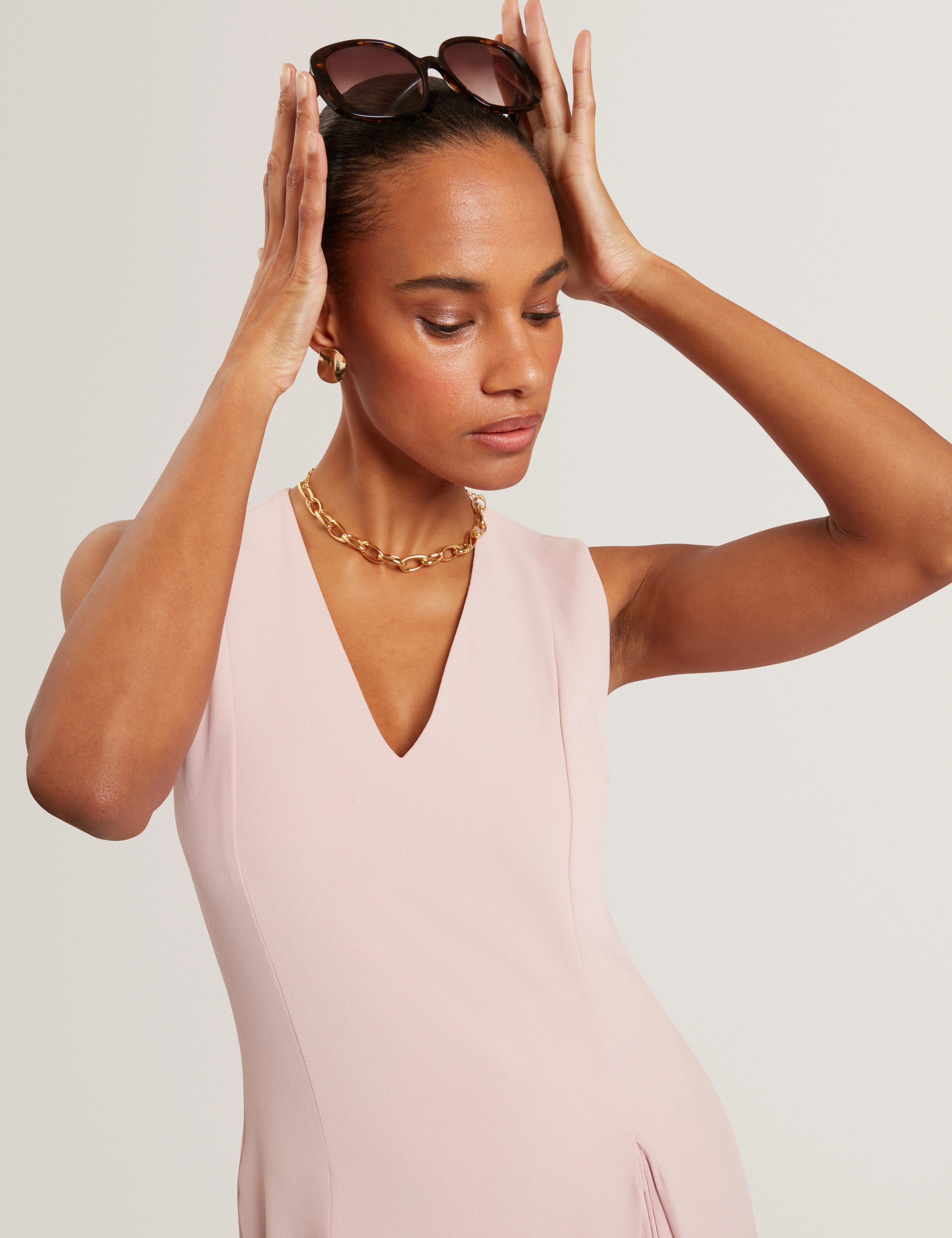 Carneli Midi Dress With Pleat Detail Dusky-Pink - Image 6
