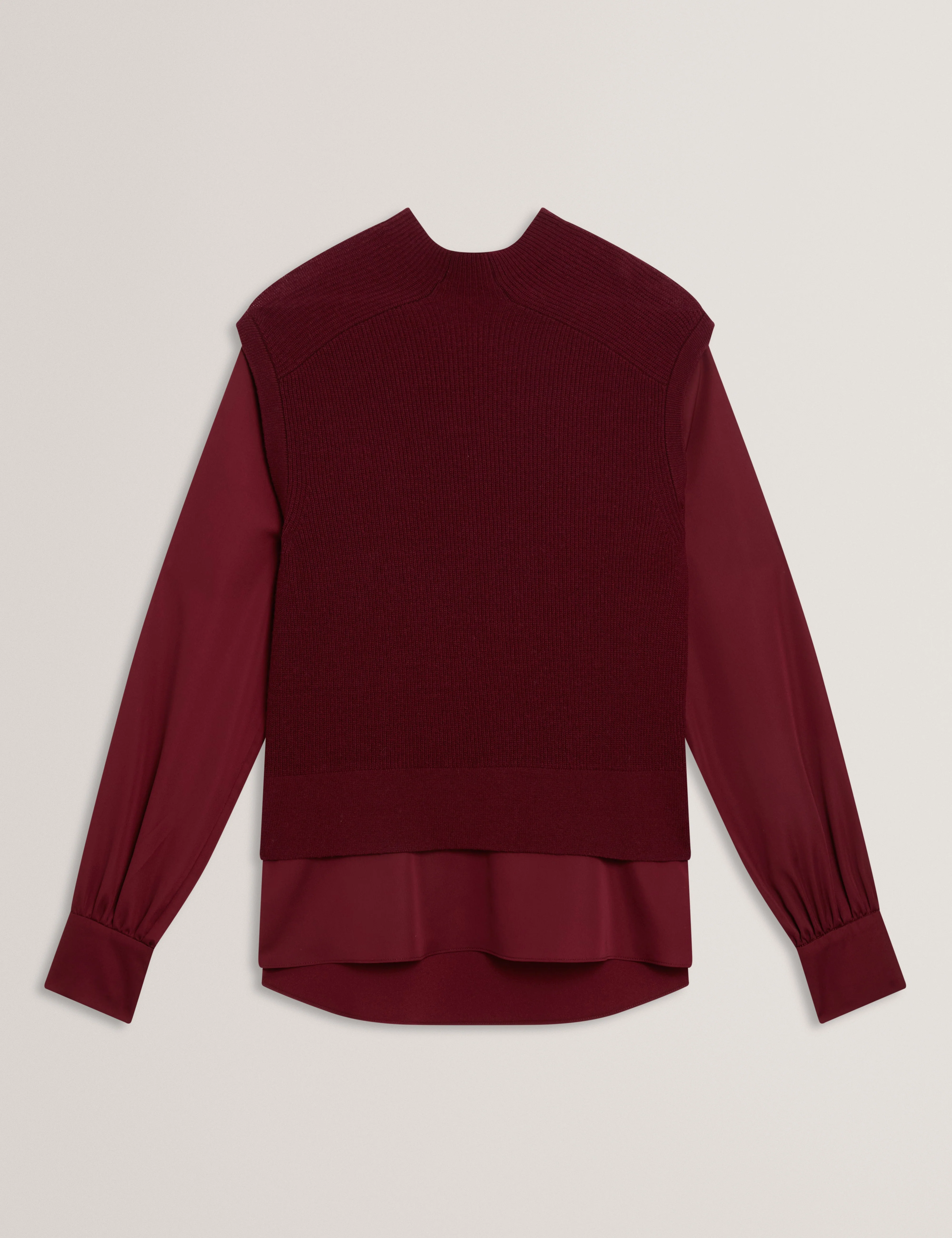 Caycey Woven Sleeve Knitted Jumper Maroon - Image 7