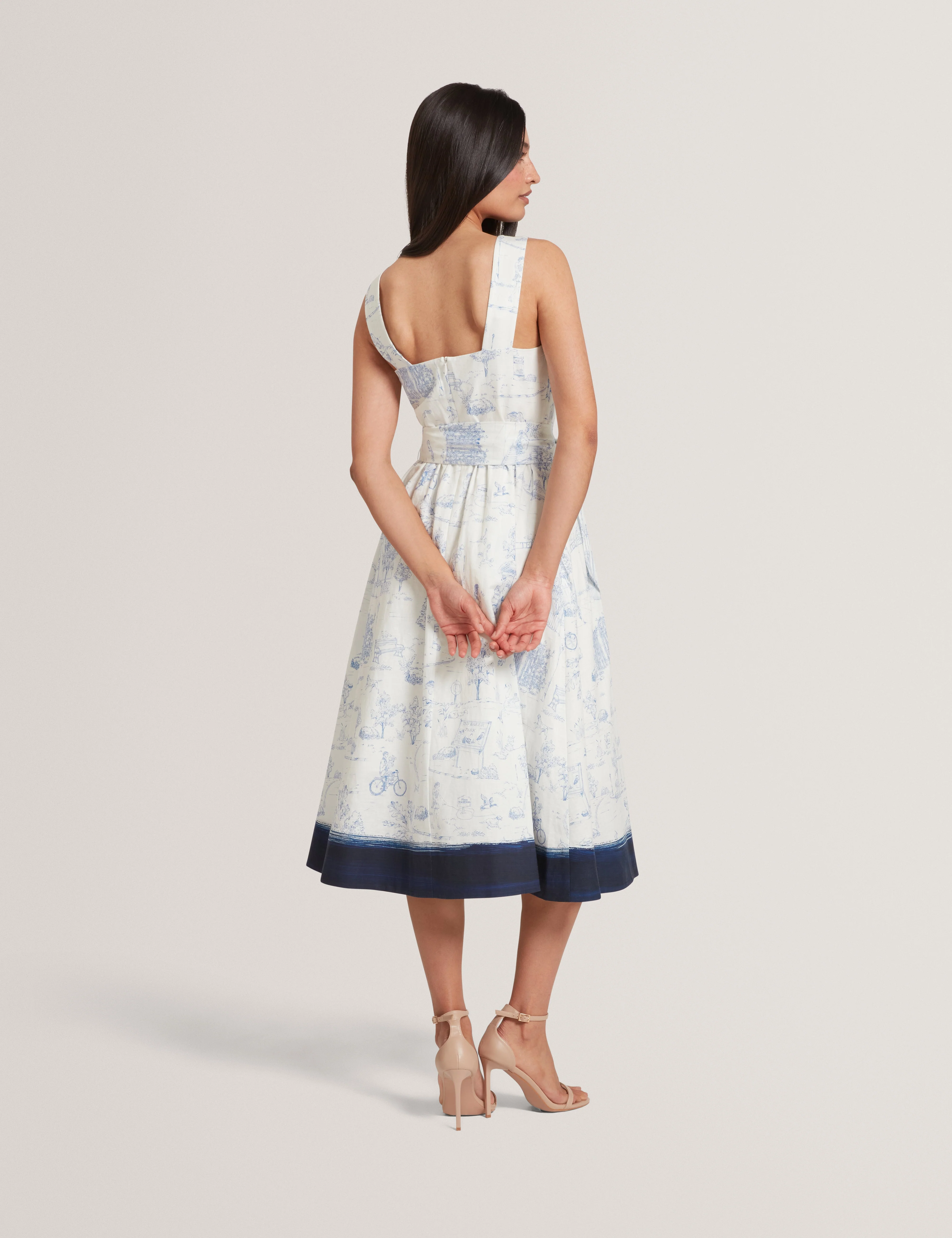 Celesa Linen Blend Printed Tie Waist Midi Dress White - Image 5