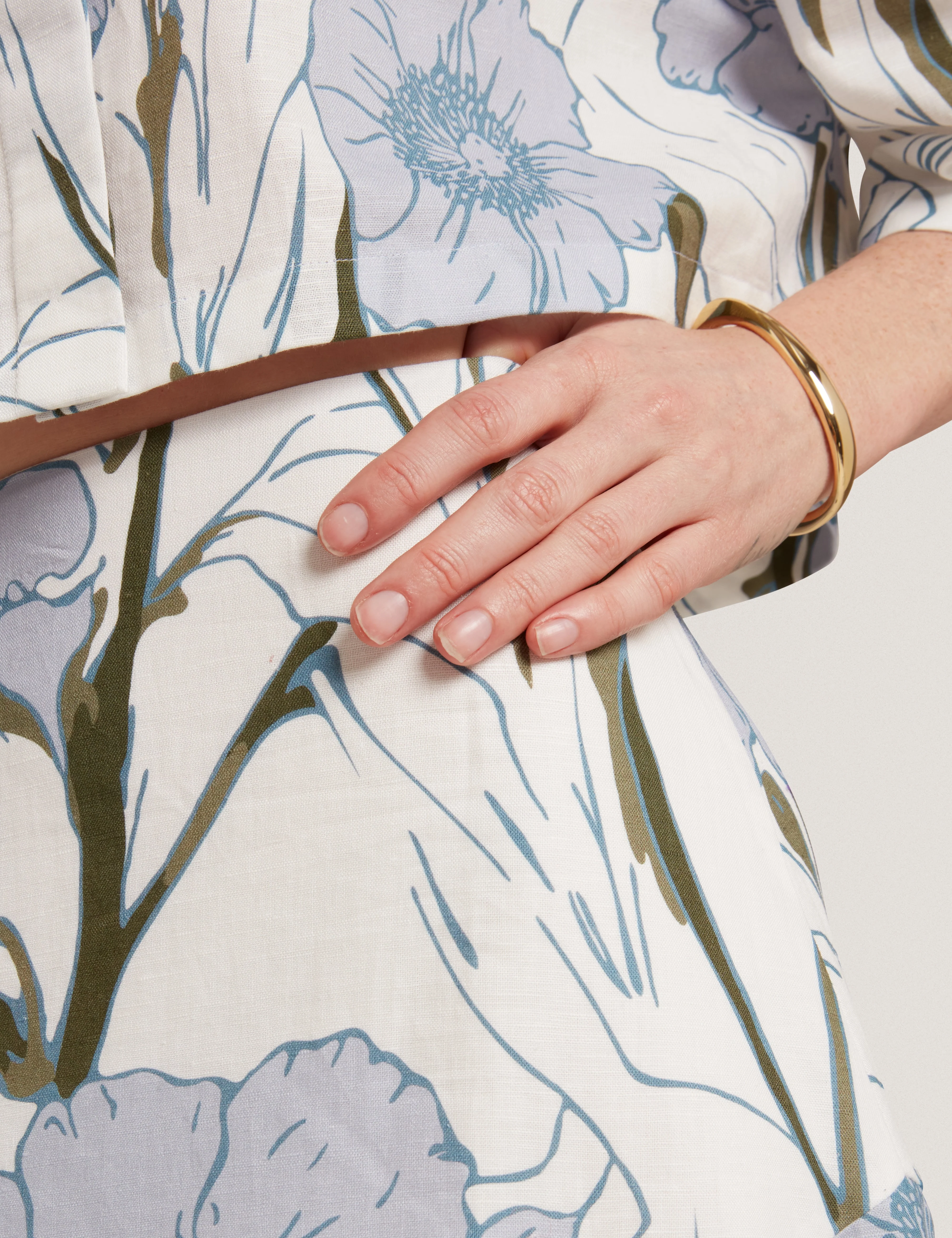 Chanla Printed Linen Blend Midi Skirt Ivory - Image 3